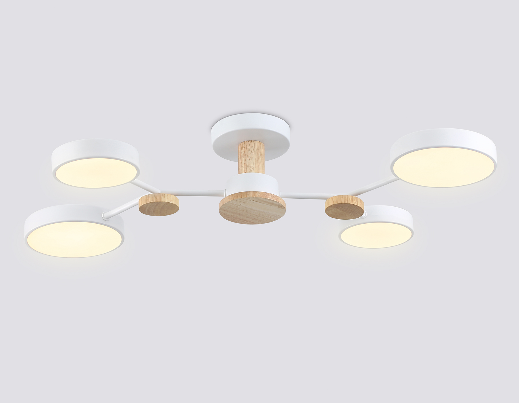 Люстра светодиодная на штанге FL4858/4 WH/WD белый/дерево 60W 3000-6000K 700*400*120 (без ПДУ)