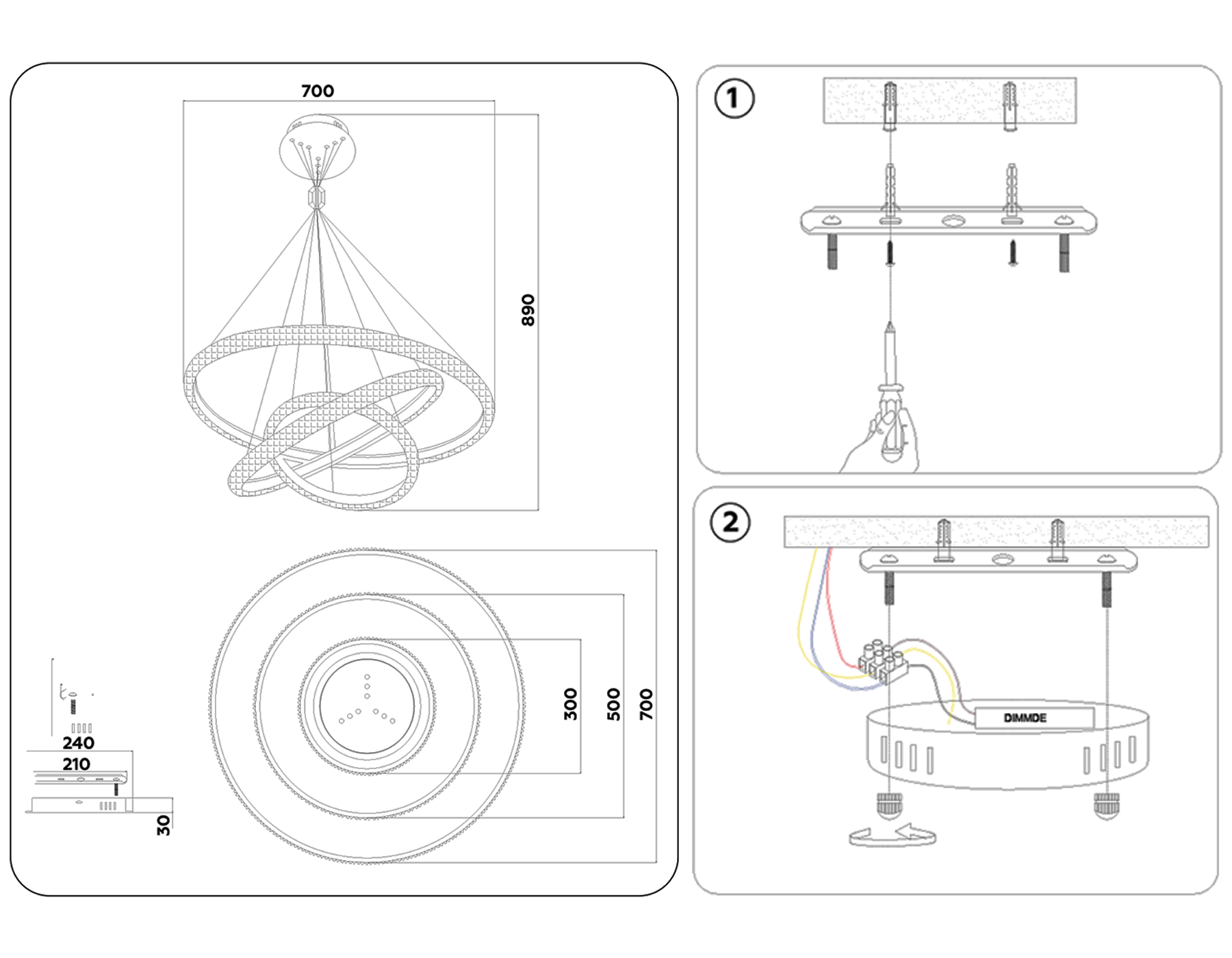 Подвесной светодиодный светильник с пультом FA6157/3 WH белый 3000K/4200K/6400K 106W D700*890 (ПДУ РАДИО 2.4G)