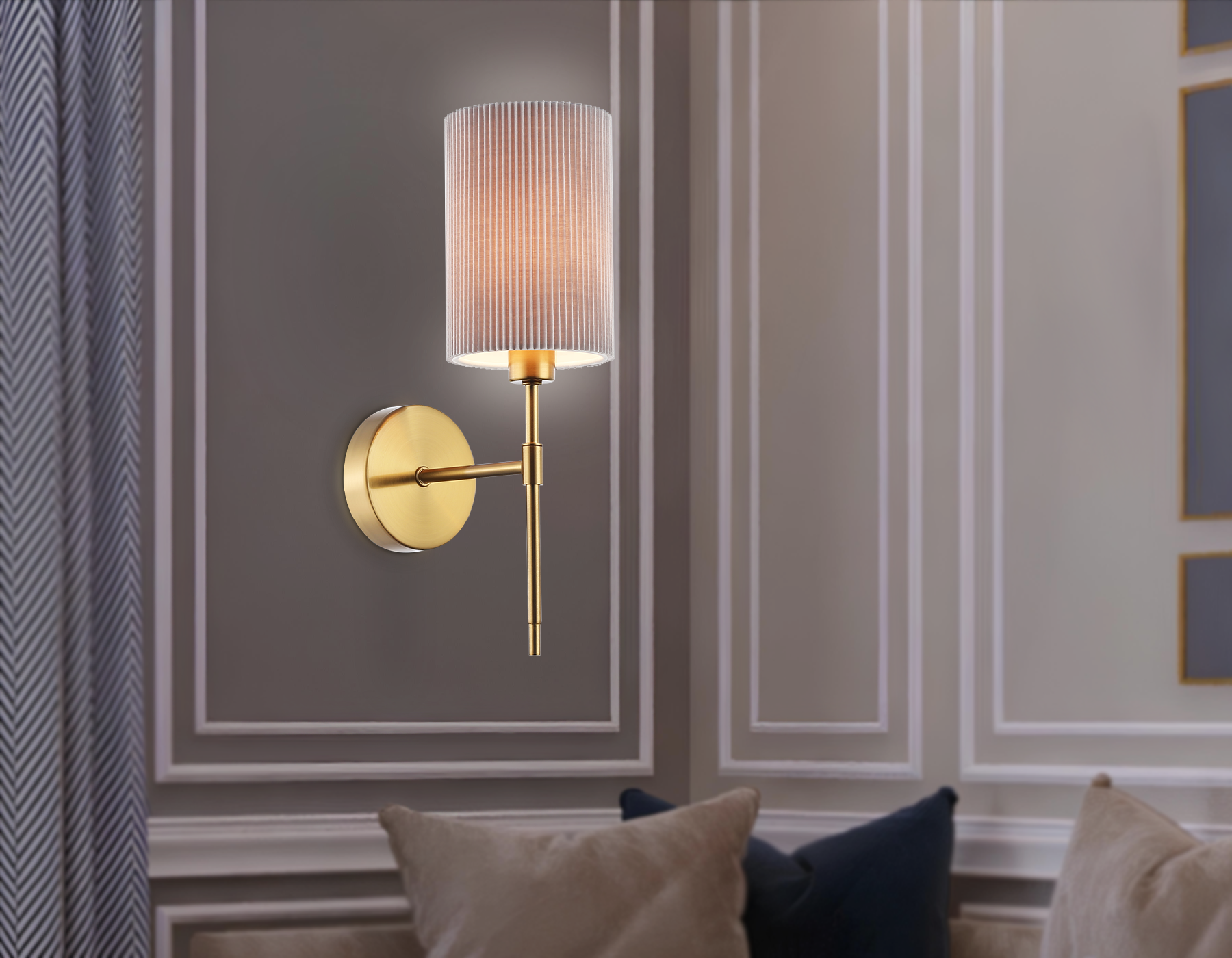 Настенный светильник с абажуром LH72385 BS/GR латунь/серый E14 max 40W 190*110*340