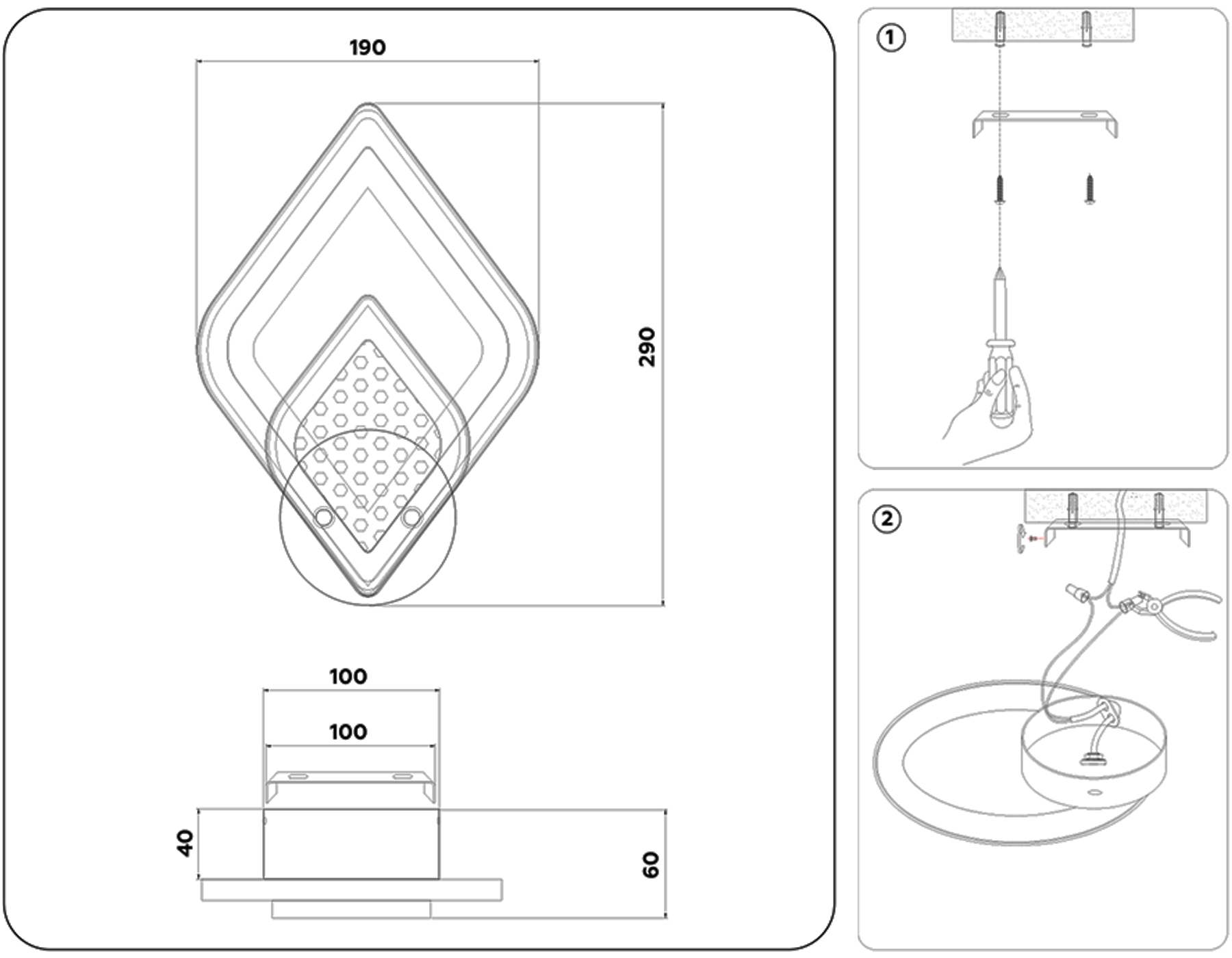 Настенный светодиодный светильник с акрилом FA4289 WH белый 3000K/4200K/6400K 21W 290*190*60