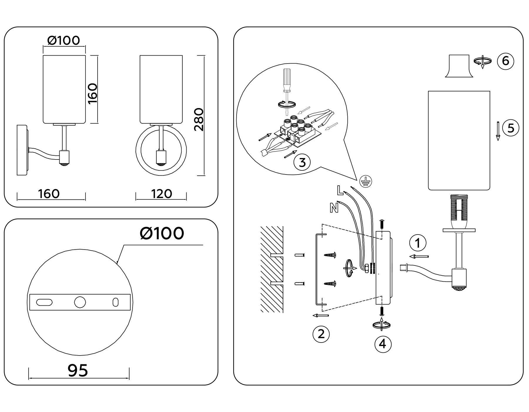 Настенный светильник LH56056 BS/FR латунь/белый матовый E14 max 40W 160*120*280