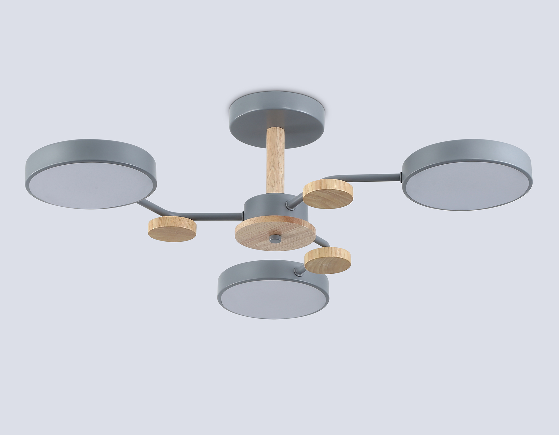 Люстра светодиодная на штанге FL4856/3 GR/WD серый/дерево 54W 3000-6000K D660*170 (без ПДУ)
