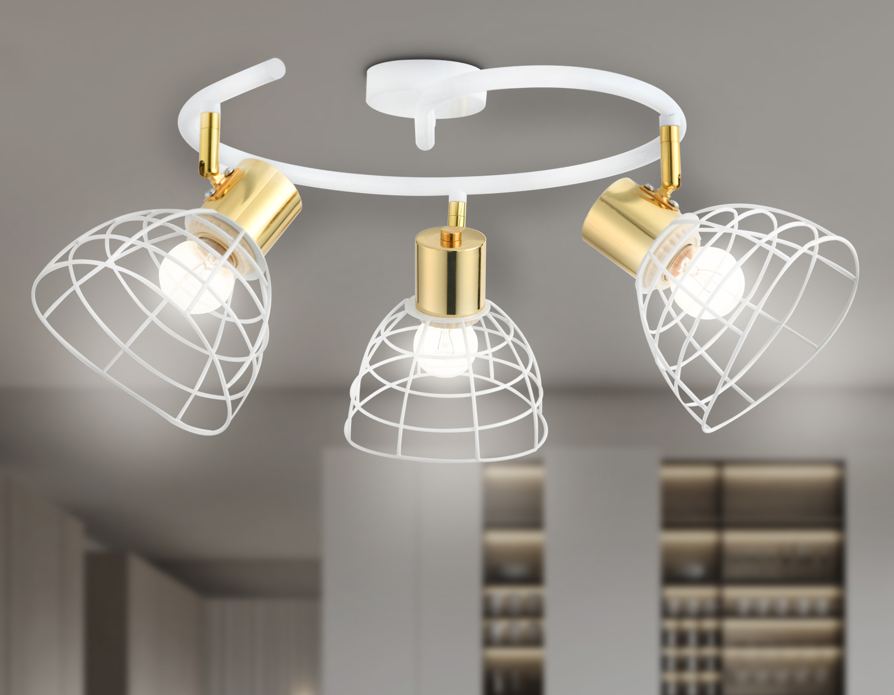 Настенно-потолочный спот в стиле лофт TR8605/3 WH/GD белый/золото E27*3 max 40W D325*230