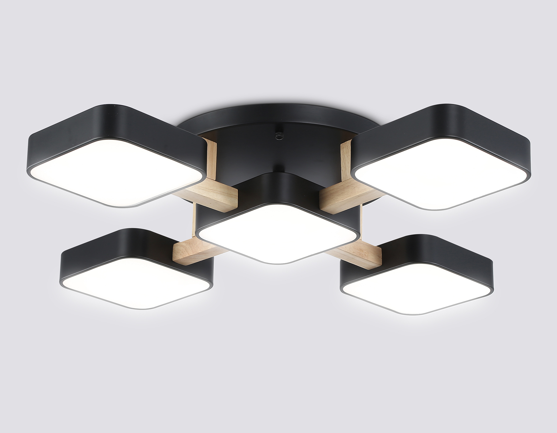 Люстра светодиодная на штанге FL4883/5 BK/WD черный/дерево 90W 3000-6000K 675*675*110 (без ПДУ)