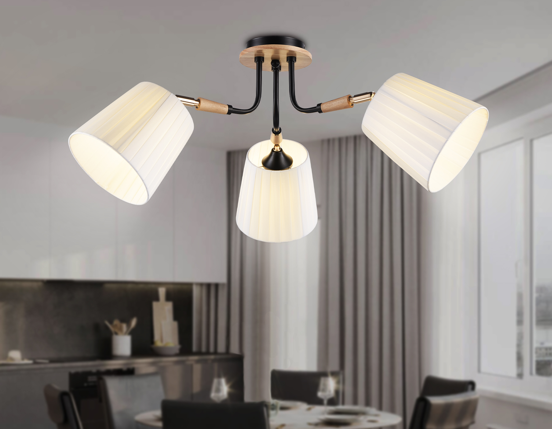 Потолочный светильник TR4731/3 BK/LWD черный/светлое дерево E27/3 max 40W D610*270