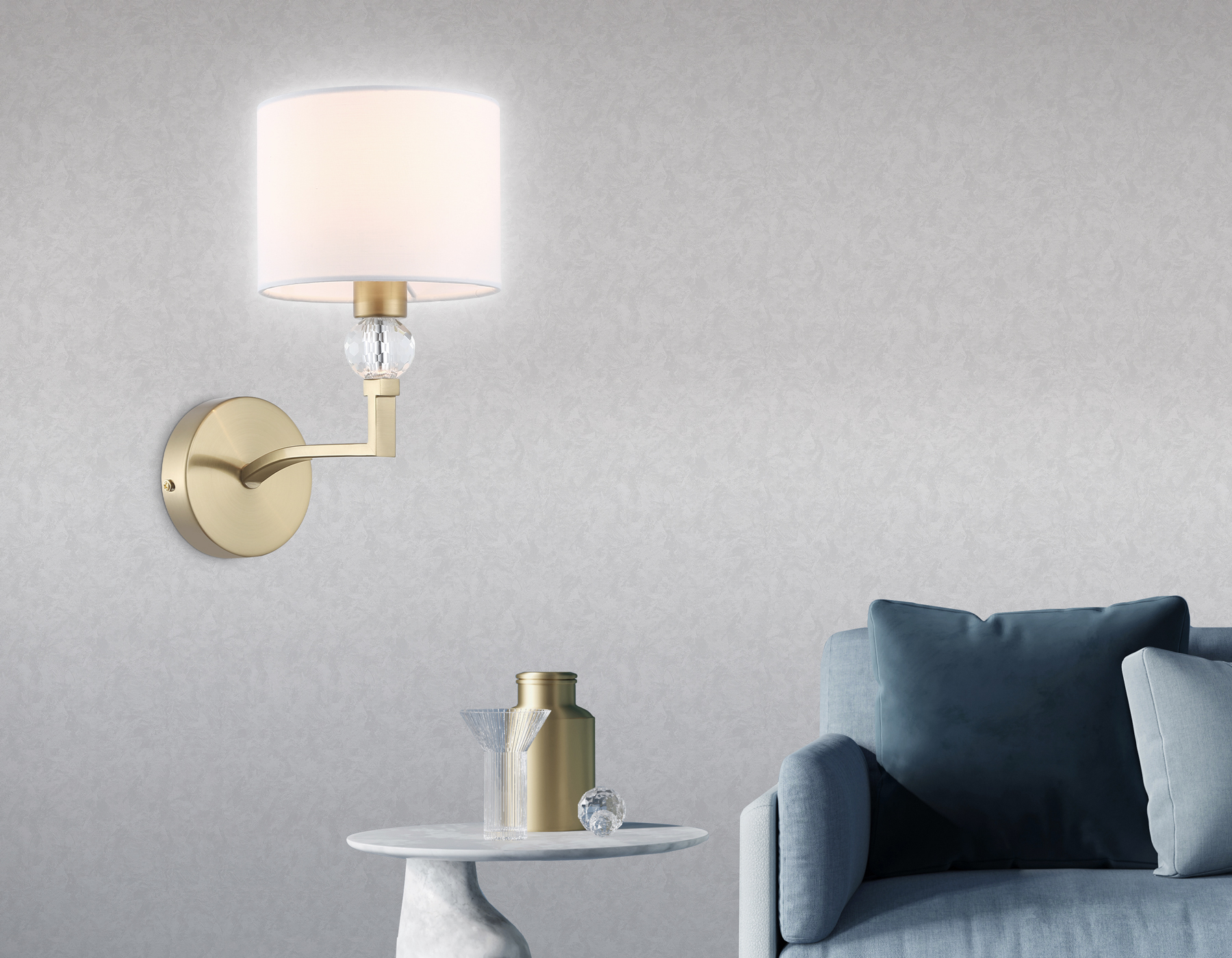 Настенный светильник с абажуром и хрусталем LH71135 BS/WH латунь/белый E14 max 40W 220*140*250