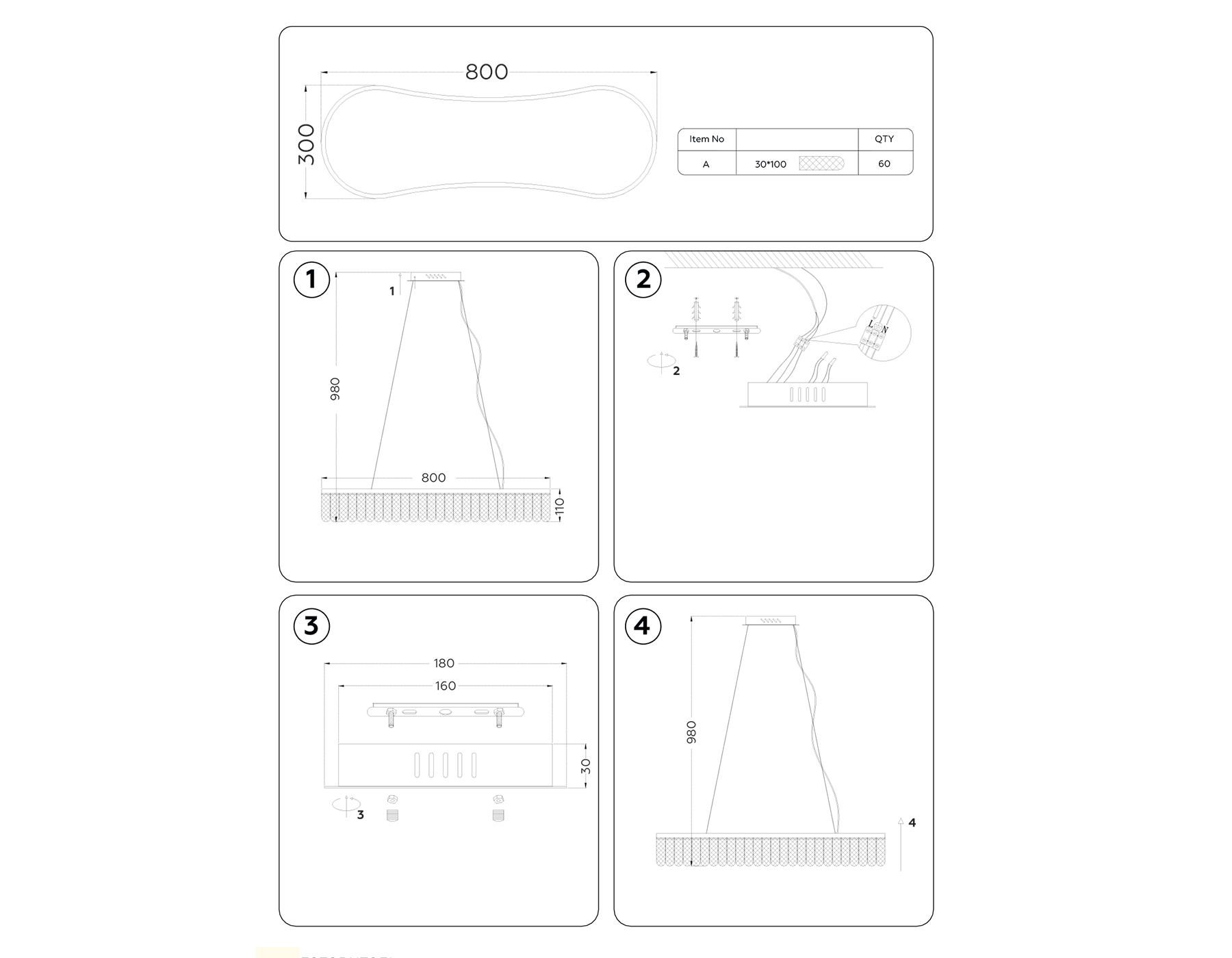 Подвесной светодиодный светильник с хрусталем TR49733 CH хром 38W 3000K/4200K/6400K 800*300*980 (Без ПДУ)