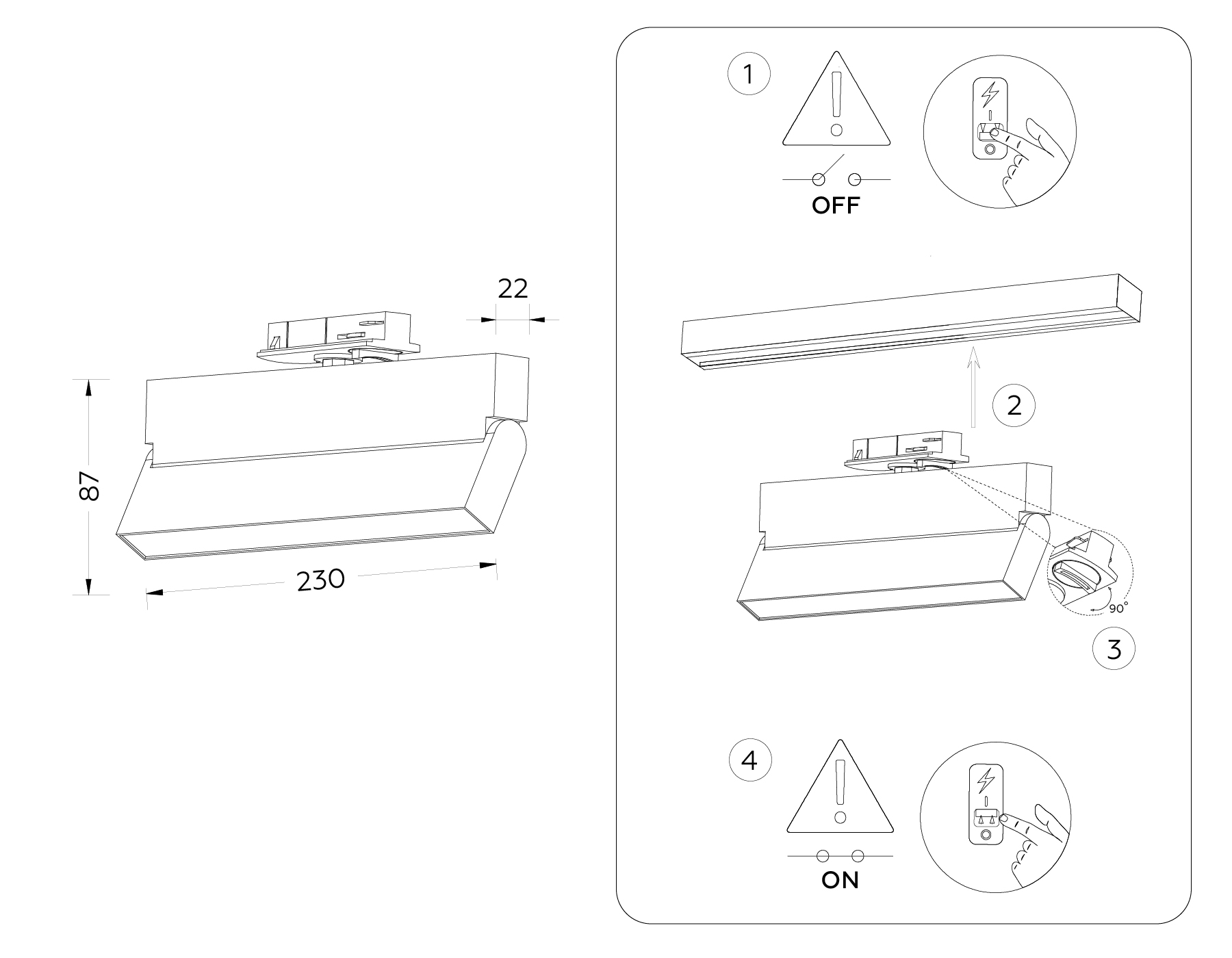 Трековый однофазный светодиодный светильник GL6806 WH белый LED 12W 4200K 230*22*87