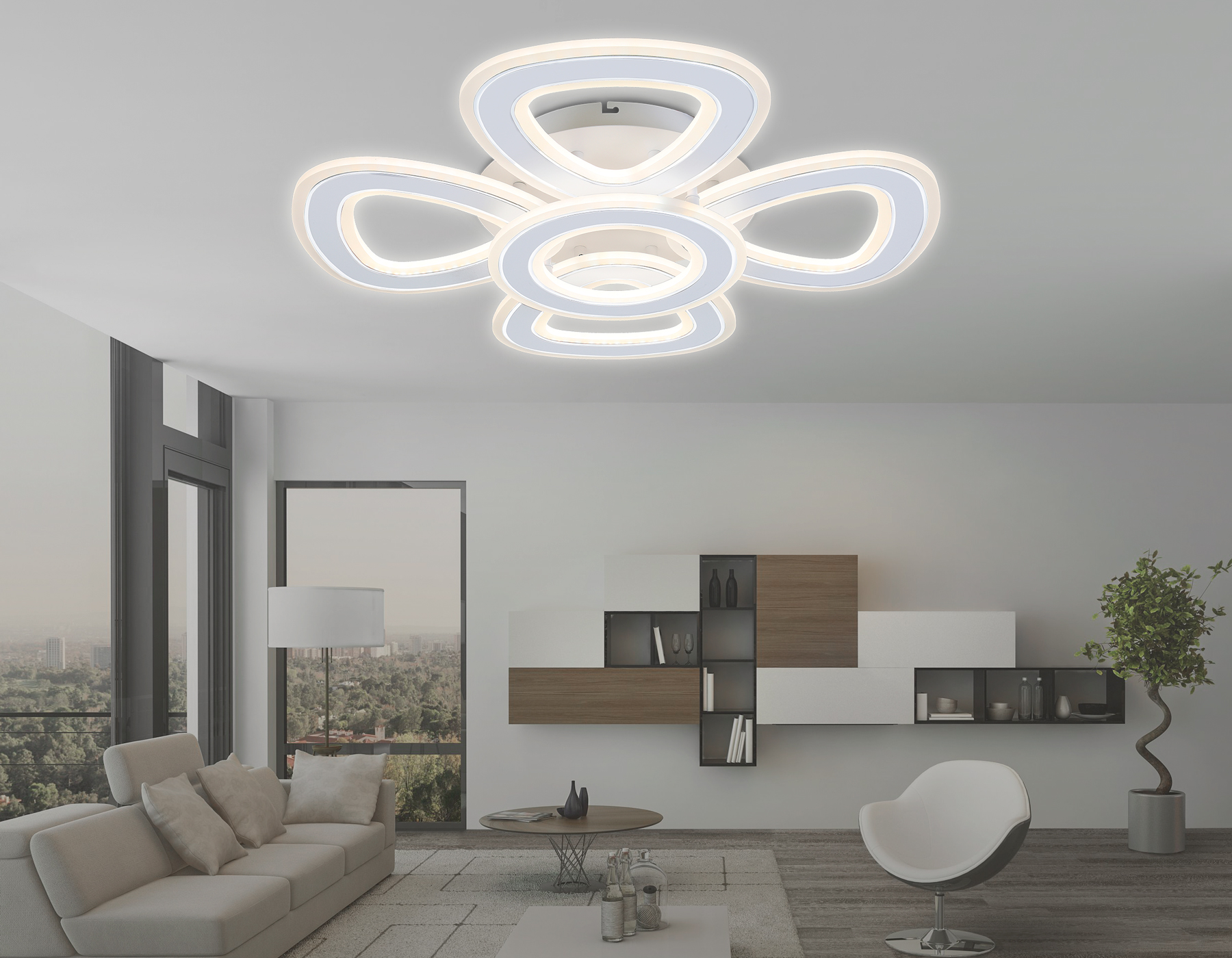 Потолочный светодиодный светильник с пультом FA8925/4+1 WH/CH белый/хром 163W 3000K-6400K 590*590*120 (ПДУ РАДИО 2.4G)