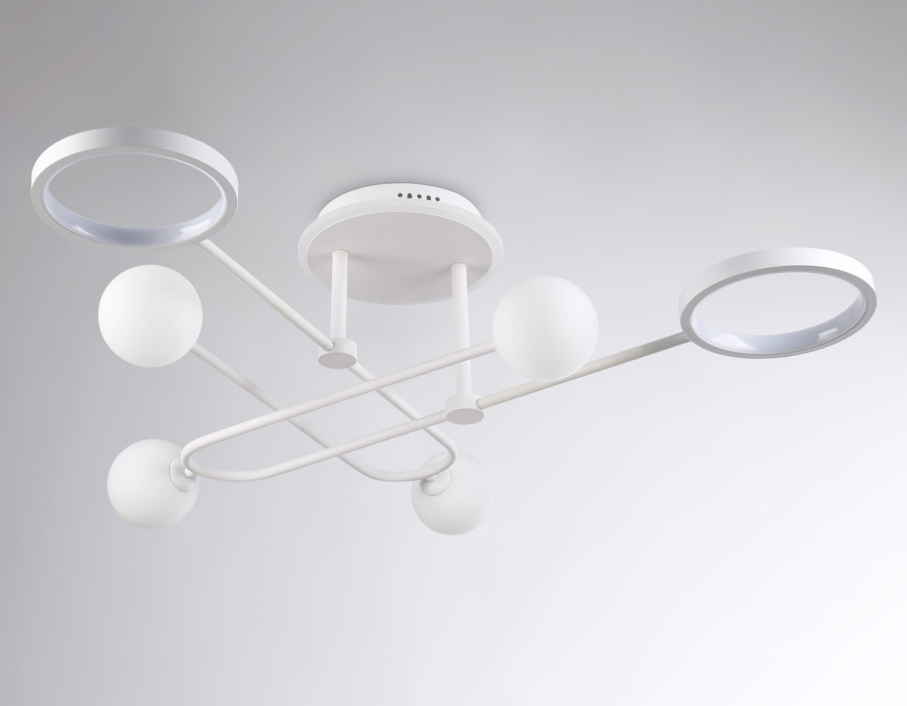 Потолочный светодиодный светильник со сменной лампой и пультом управления FL66229/6 WH белый 48W 3000K-6400K+G9/4 880*880*240 (ПДУ ИК)