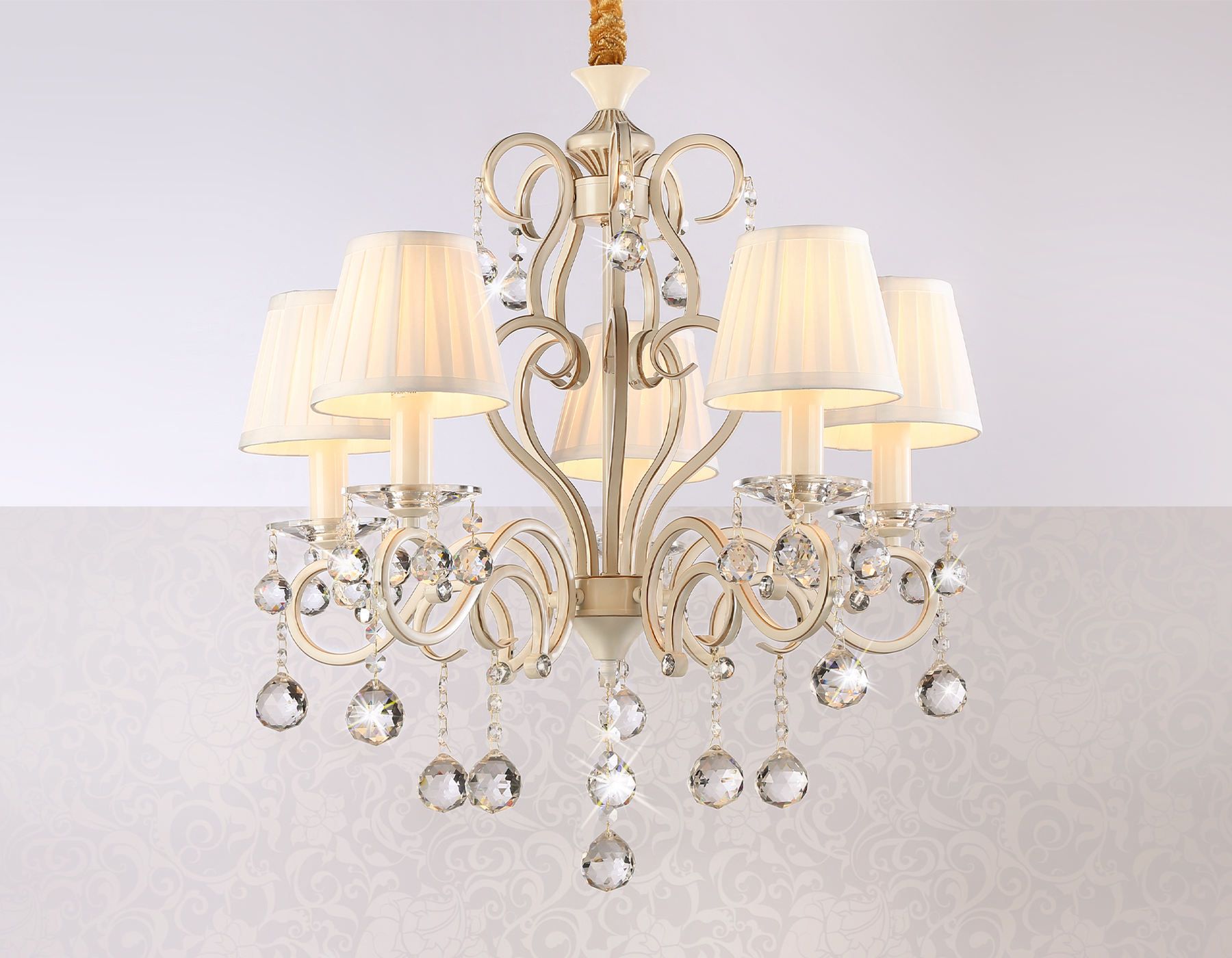 Подвесная люстра с абажурами и хрусталем TR4560/5 BG/GD бежевый/золото E14/5 max 40W D590*605