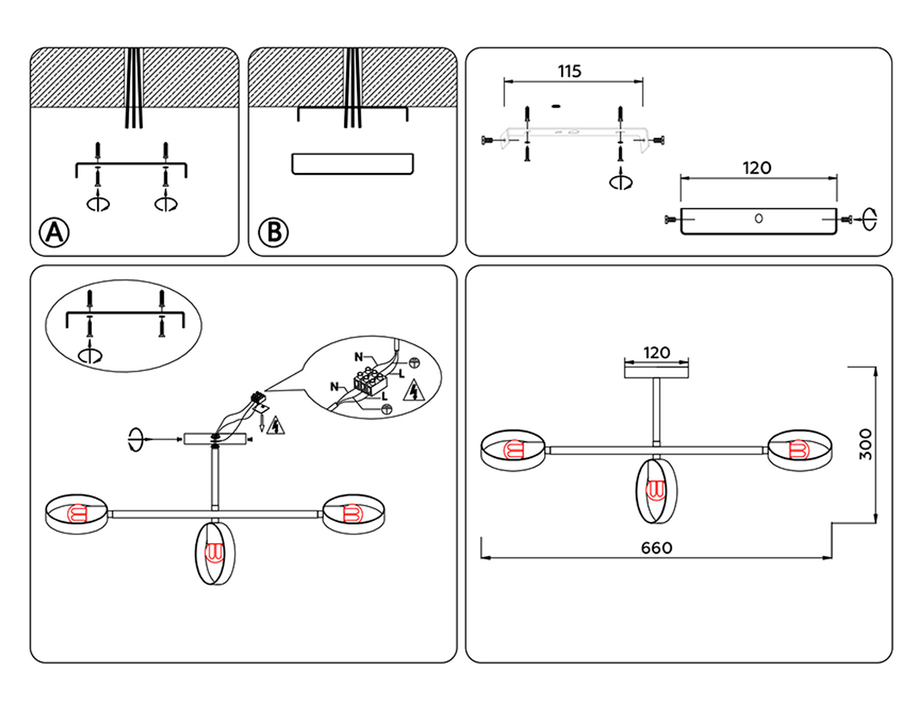 Подвесной светильник со сменной лампой TR8228/3 WH/SB белый/бронза E27/3 max 40W 660*165*300