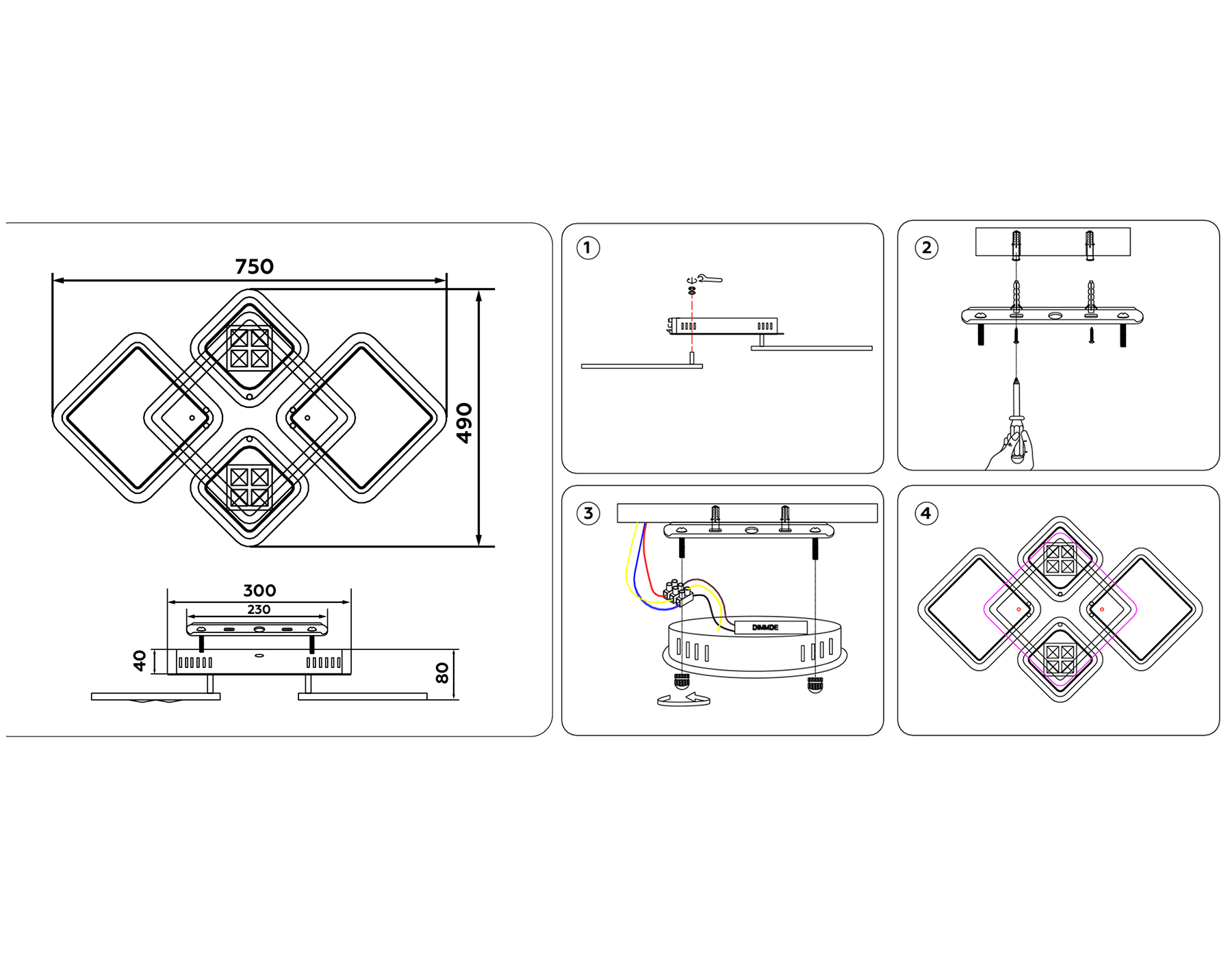 Потолочный светодиодный светильник с пультом FA286/4 WH белый 101W 750*490*80 (ПДУ РАДИО 2.4G)