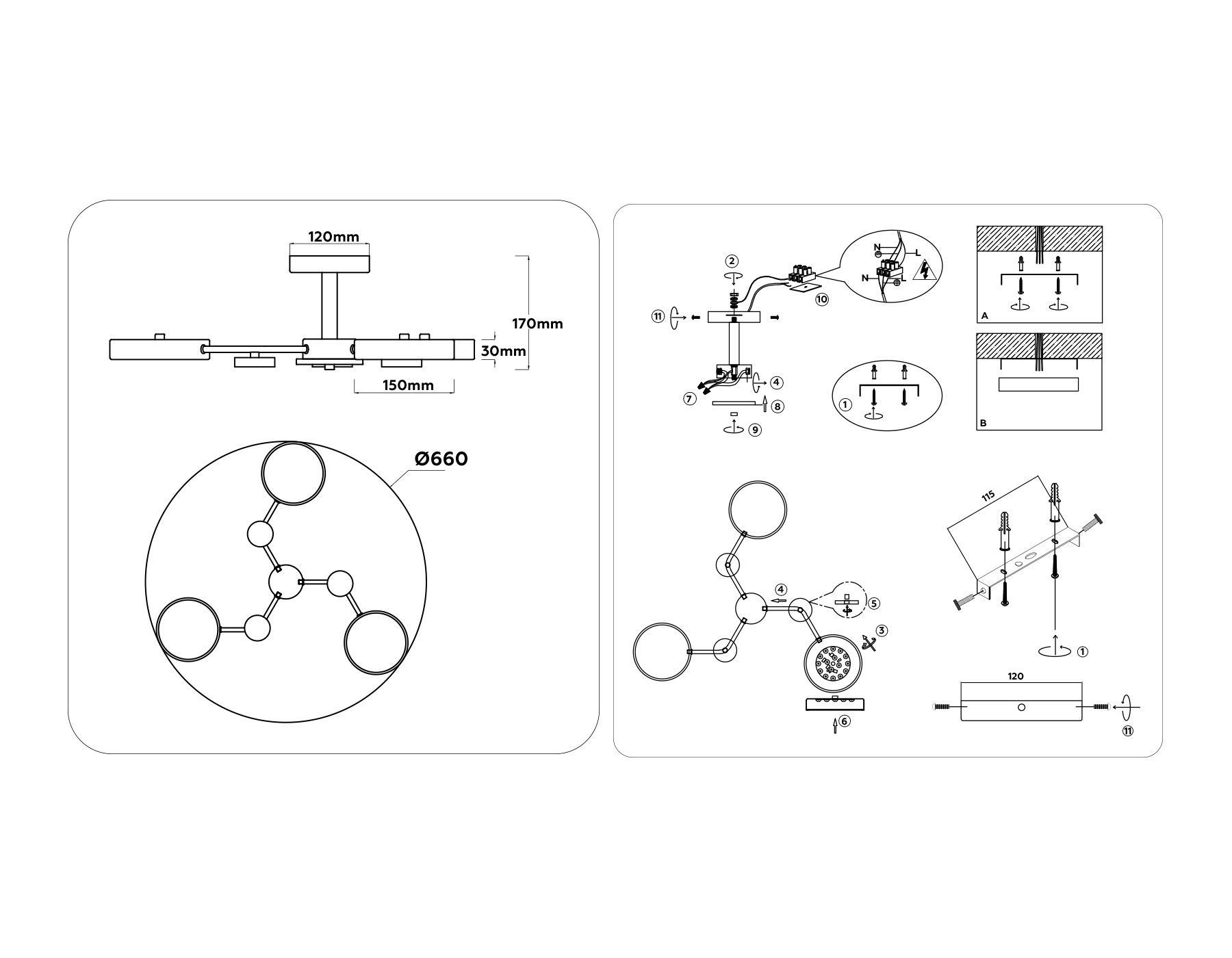Люстра светодиодная на штанге FL4856/3 GR/WD серый/дерево 54W 3000-6000K D660*170 (без ПДУ)