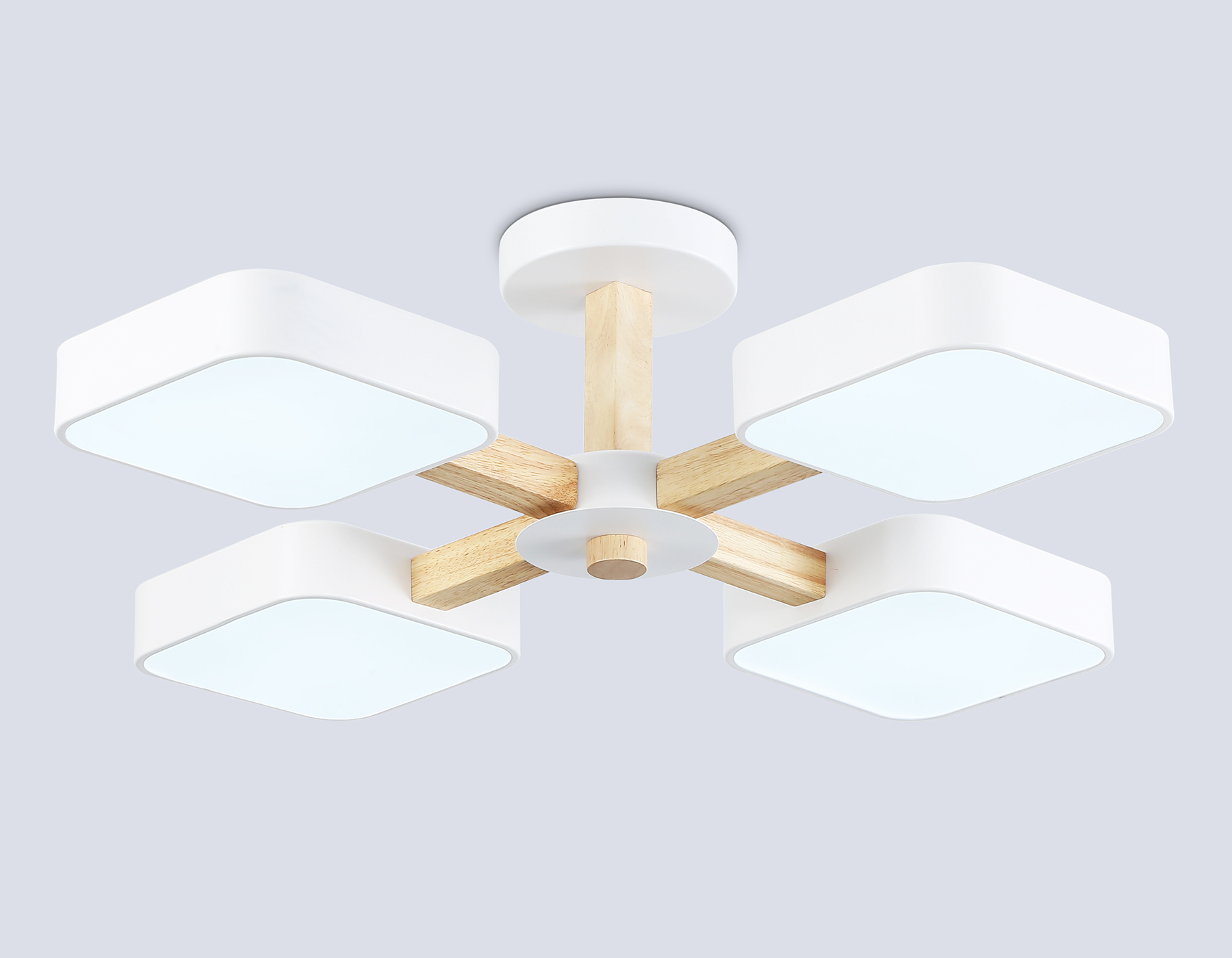 Люстра светодиодная на штанге FL4879/4 WH/WD белый/дерево 24W 3000-6000K D610*160 (без ПДУ)