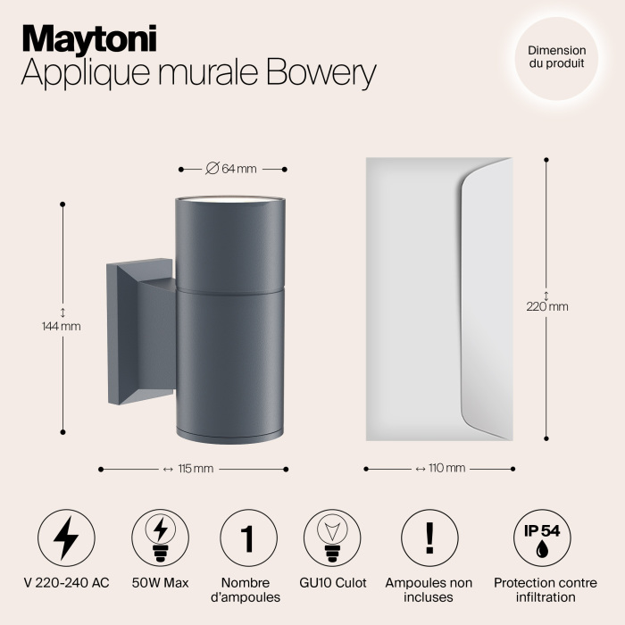 Настенный светильник уличный Maytoni Bowery O574WL-01GR (o574wl-01gr)