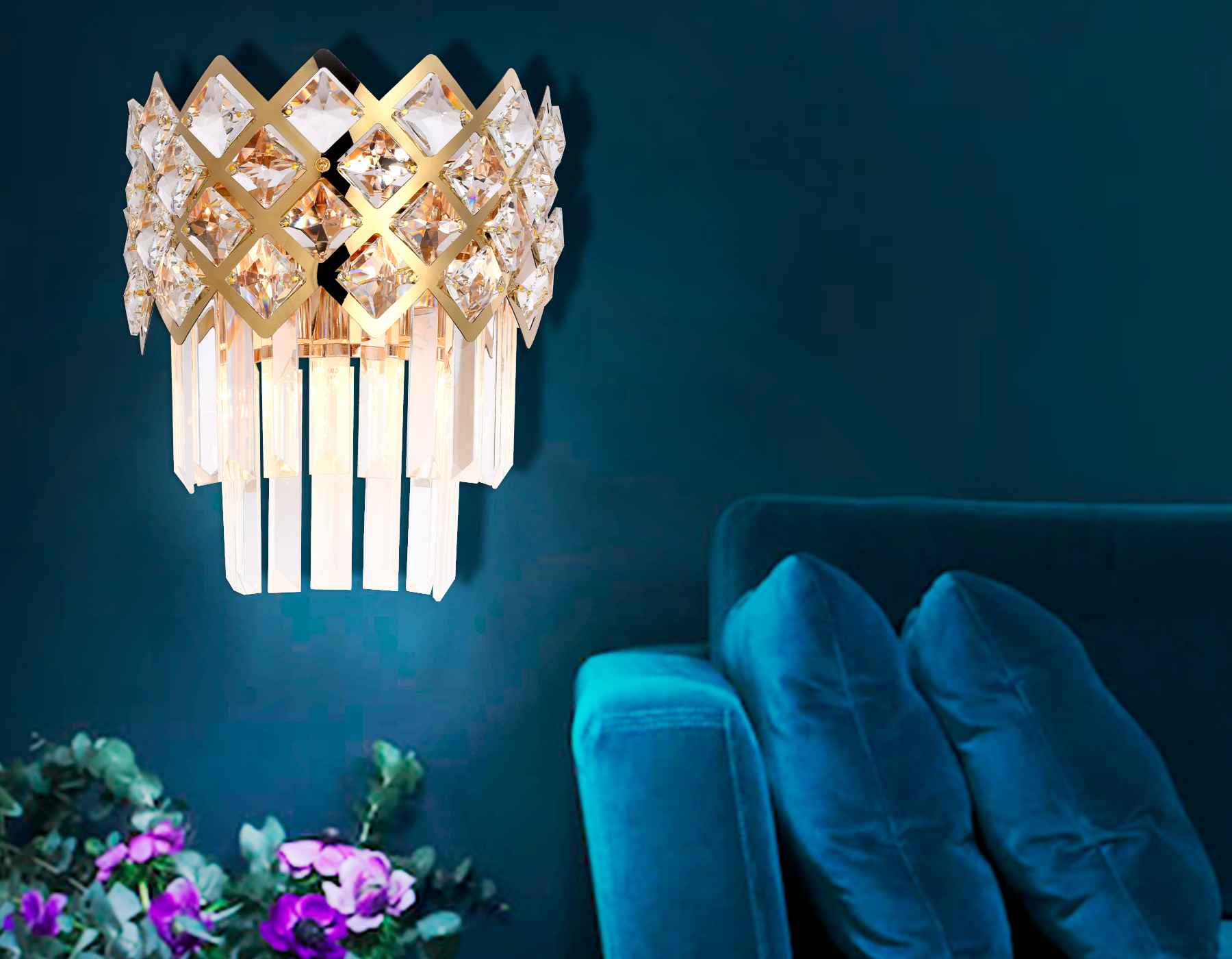 Настенный светильник с хрусталем TR5284/2 GD/CL золото/прозрачный E14/2 max 40W 280*220*150