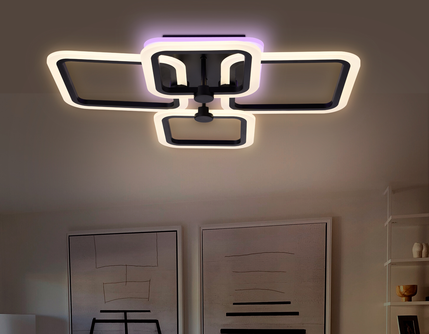 Потолочный светодиодный светильник с пультом FA531/2+2 BK черный 105W 580*420*130 (ПДУ РАДИО 2.4G)