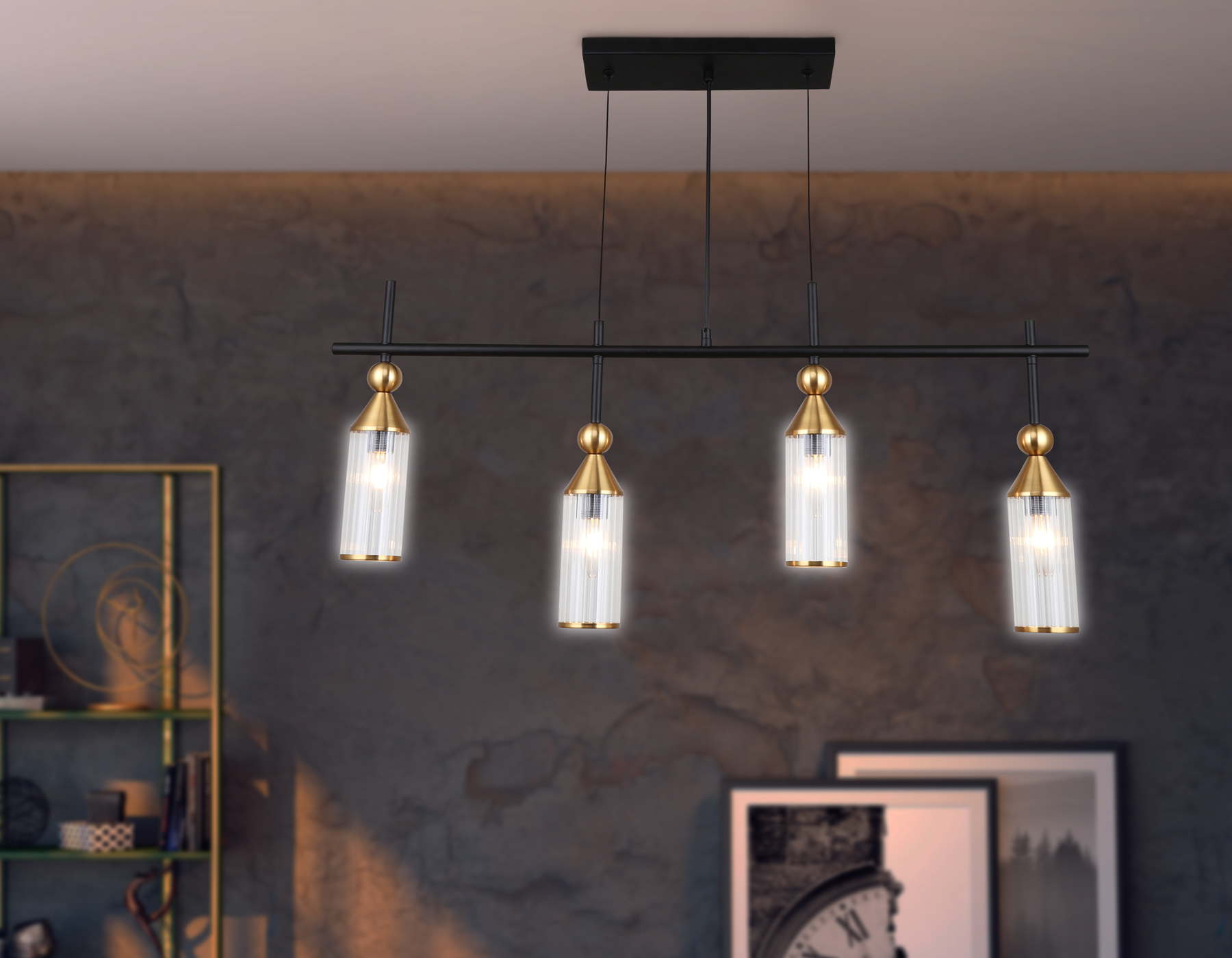 Подвесной светильник LH55254/4 BK/BS/CL черный/латунь/прозрачный E14*4 max 40W 845*65*1150