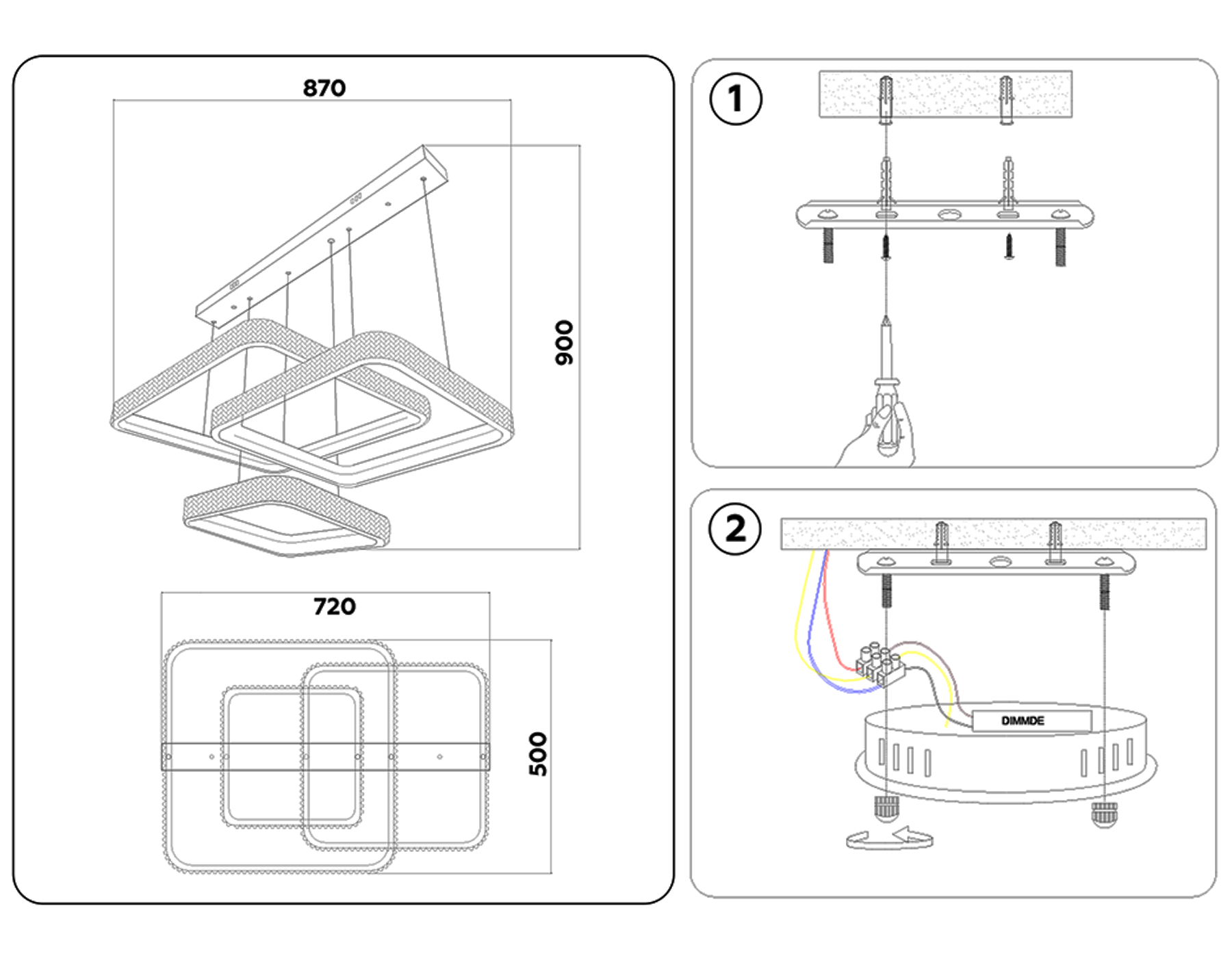 Подвесной светодиодный светильник с пультом FA6166 BK черный 131W 720*500*900 (ПДУ РАДИО 2.4)