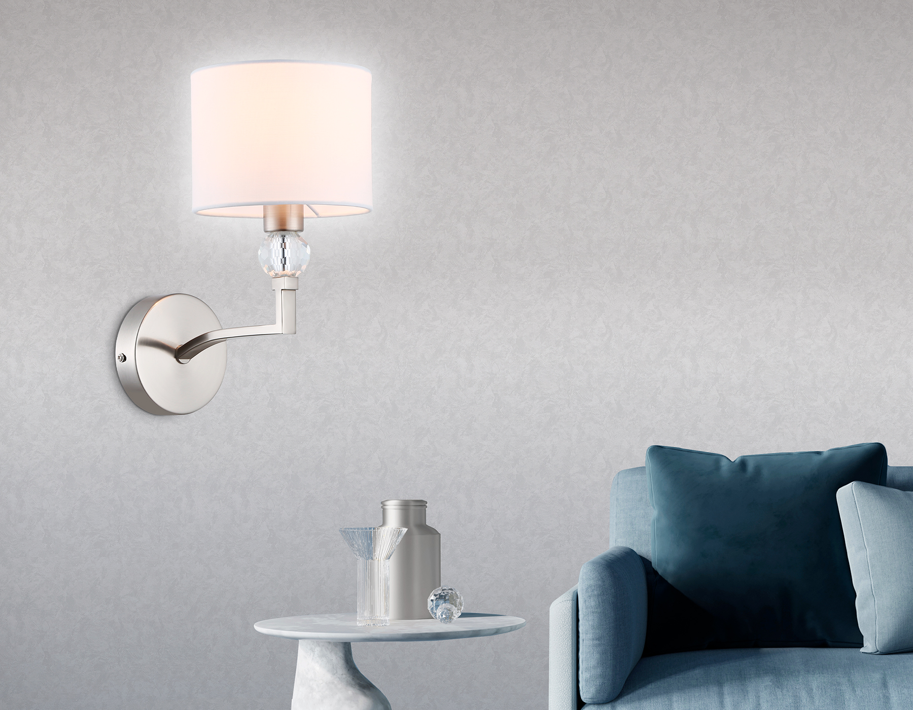 Настенный светильник с абажуром и хрусталем LH71125 SN/WH никель/белый E14 max 40W 220*140*250