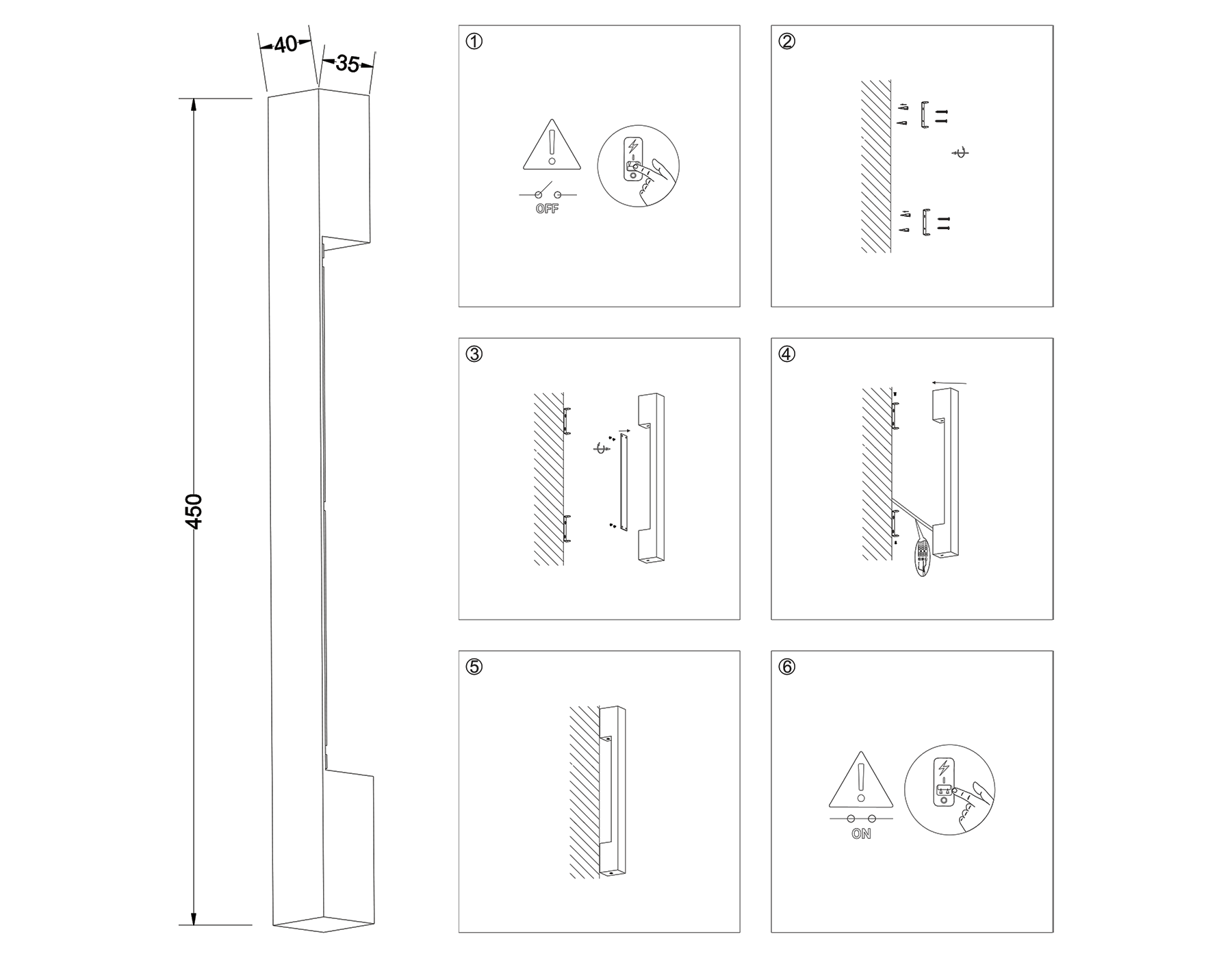 Настенный светодиодный светильник FW4412 SBK черный песок LED 4200K 6W 450*40*35