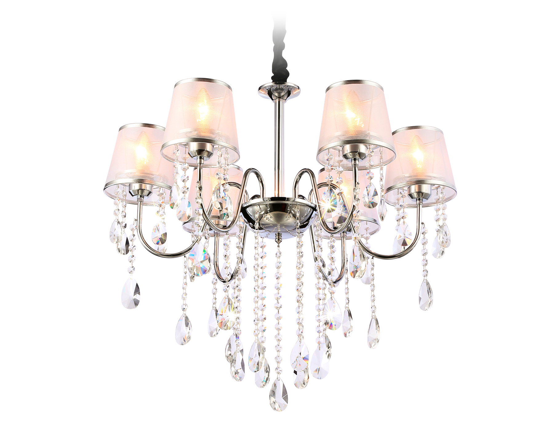 Подвесная люстра с абажурами и хрусталем TR4588/6 CH/SL хром/серебро E14/6 max 40W D660*570