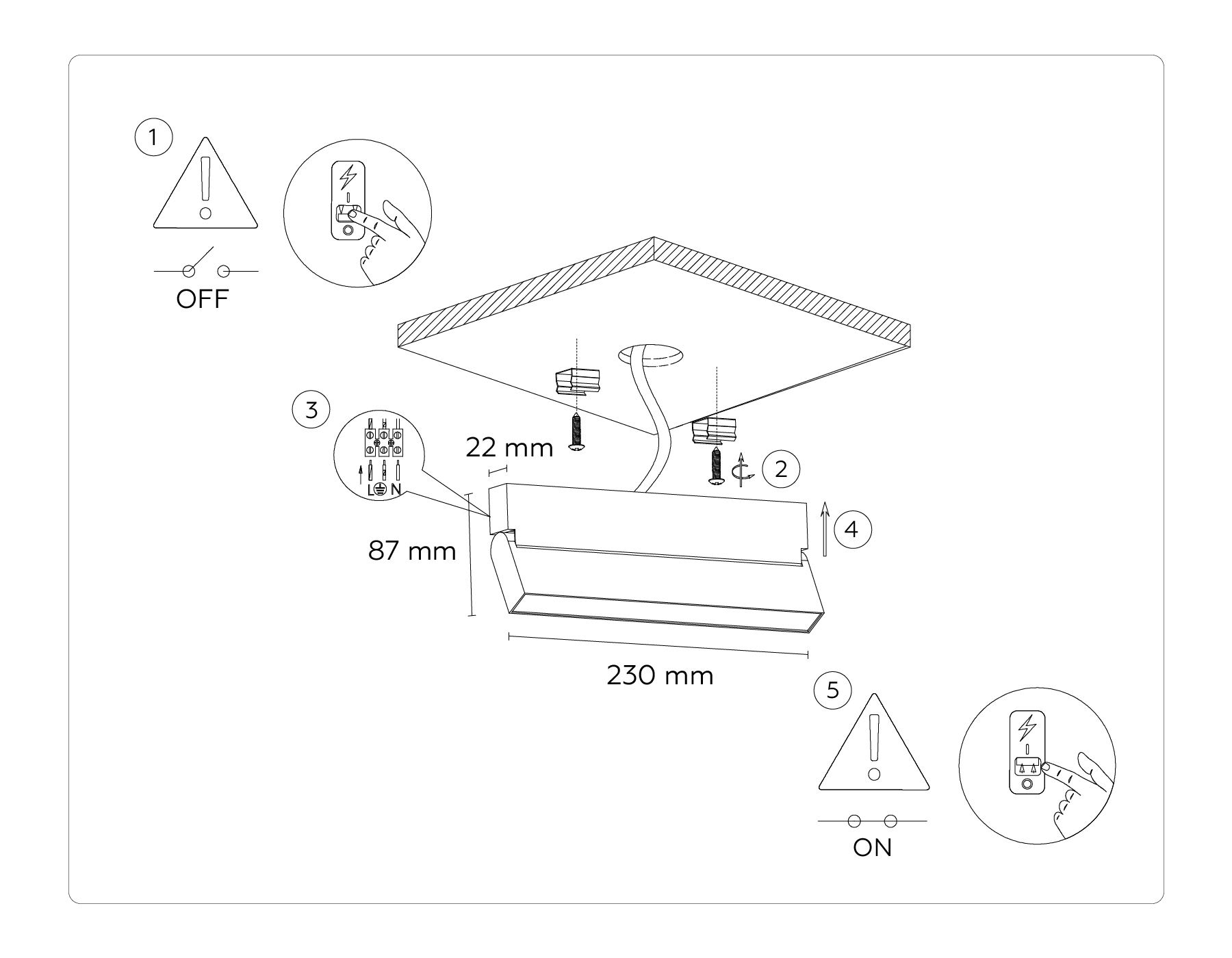 Поворотный потолочный светодиодный светильник TA1821 BK черный LED 12W 4200K 230*22*87