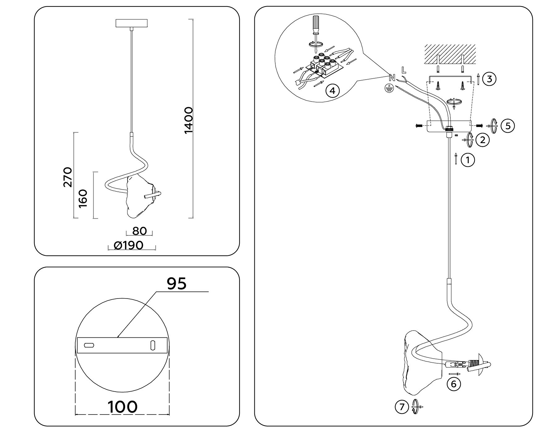 Подвесной светильник LH15001 BK/SM черный/дымчатый G9 max 40W D190*1400