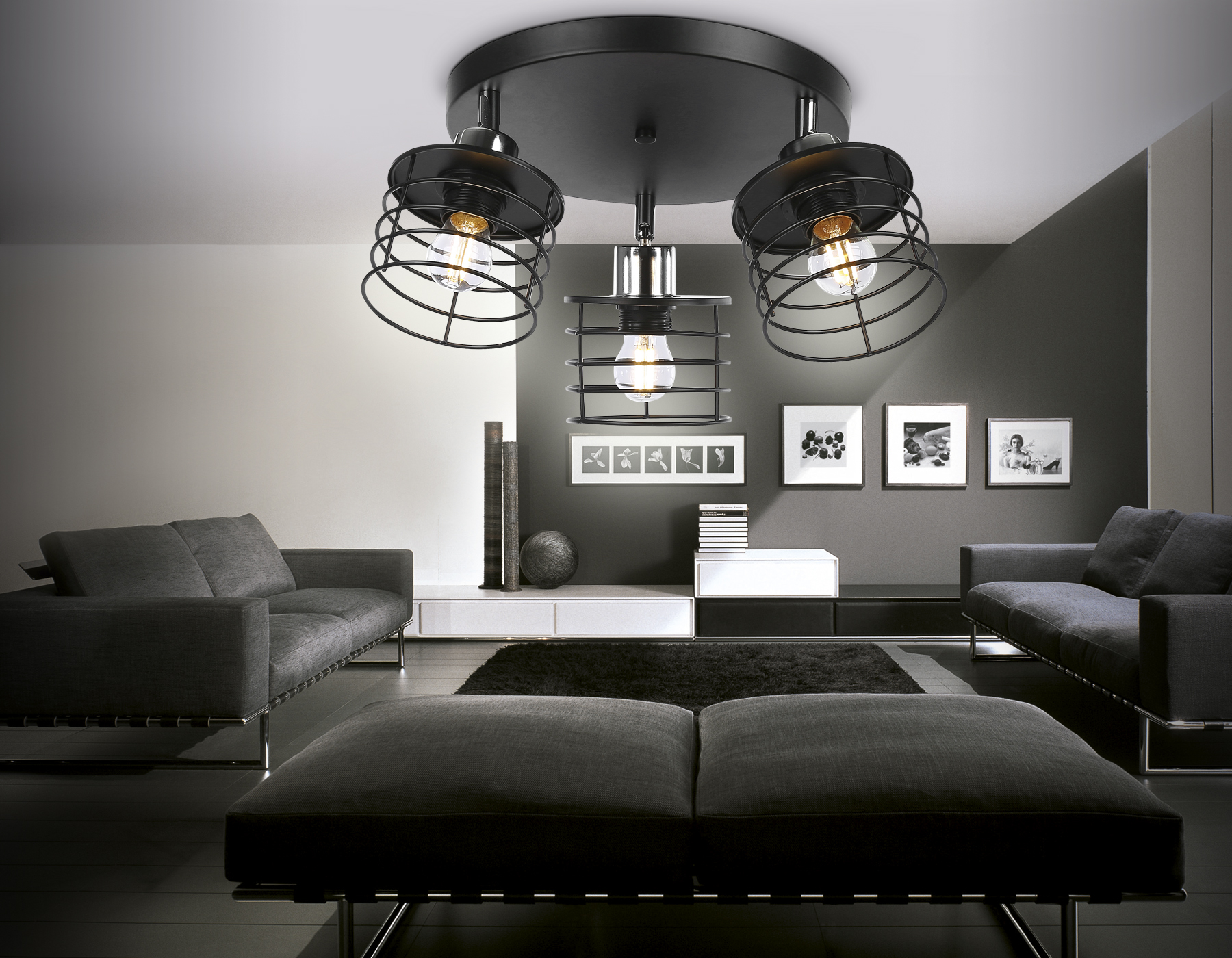 Настенно-потолочный спот в стиле лофт TR8092/3 BK/CH черный/хром E27*3 max 40W D372*190