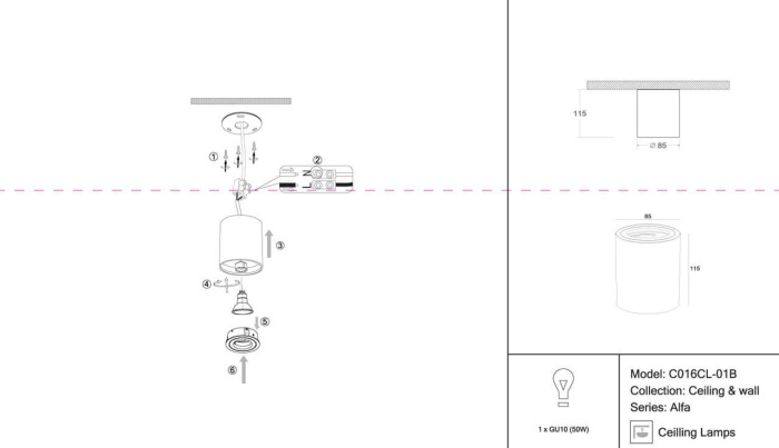 Накладной потолочный светильник Atom GU10 1x50Вт Maytoni Technical C016CL-01B (c016cl-01b)