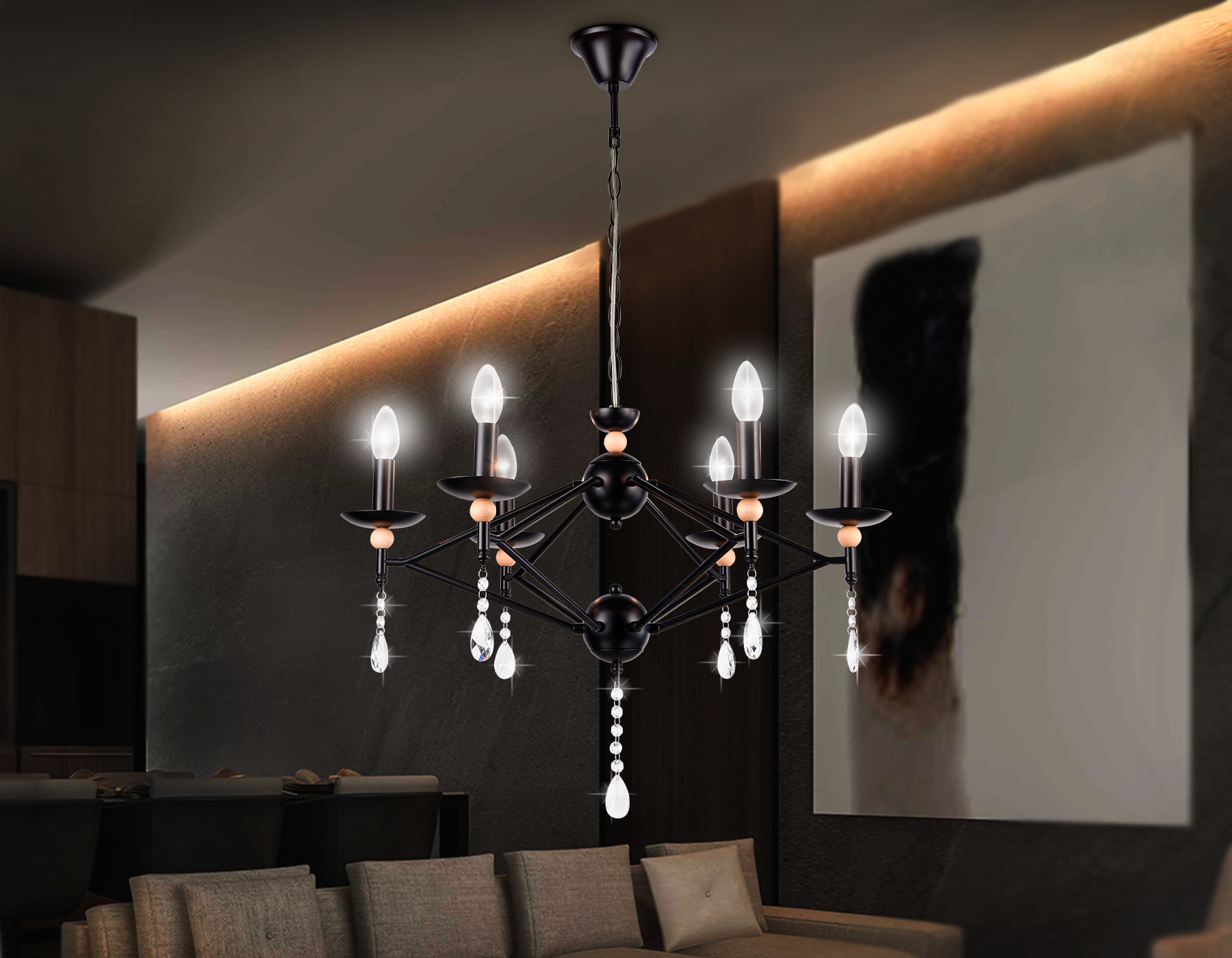 Подвесная люстра TR9597/6 BK черный E14/6 max 40W D660*880