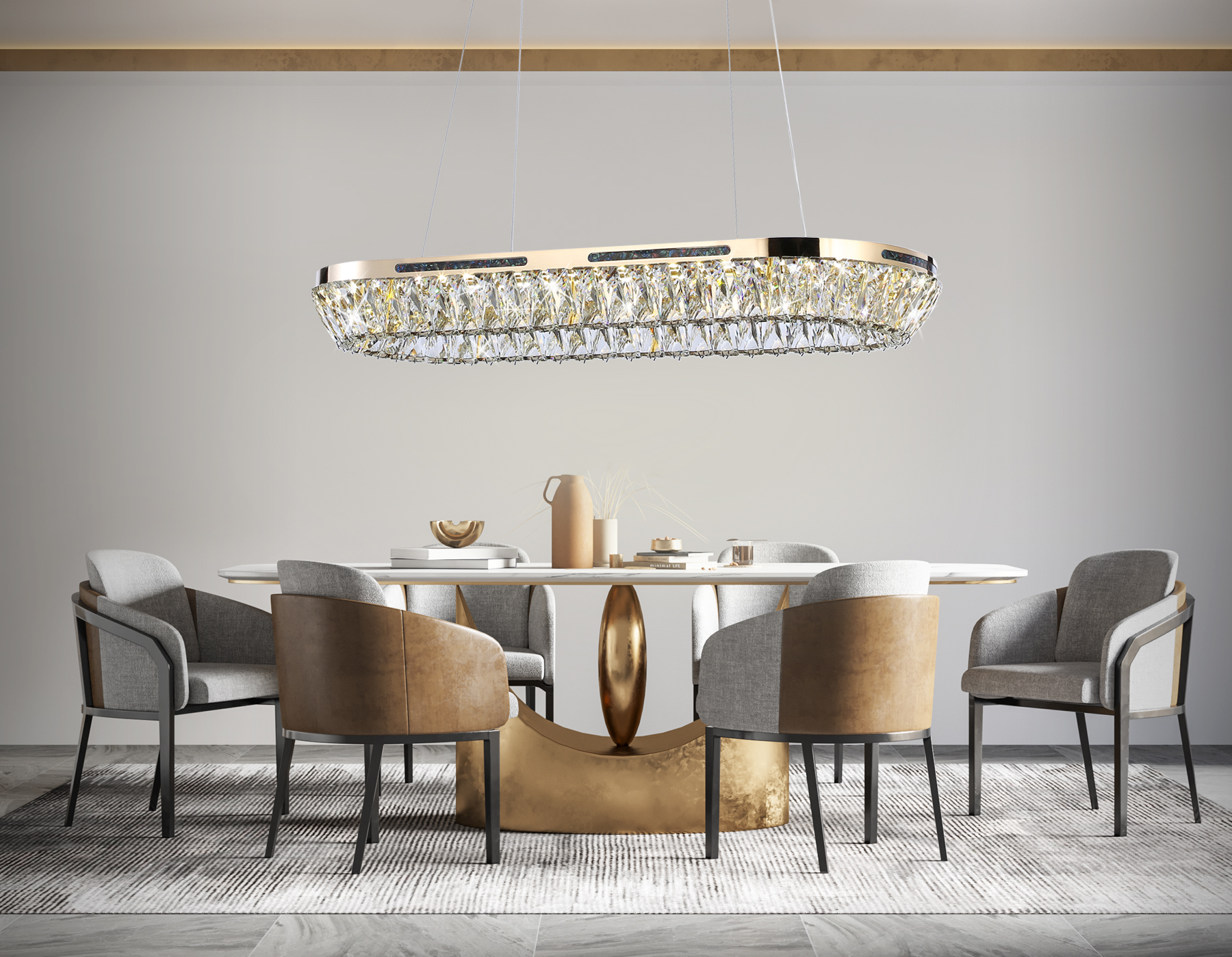 Подвесная светодиодная люстра с хрусталем TR5025 FGD/CL золото/прозрачный 3000K/4200K/6400K 61W 800*300*440 (Без ПДУ)