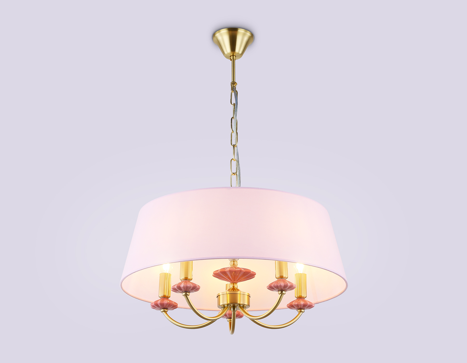 Подвесная люстра с абажуром и декором из керамики LH75021/5 GD/PI золото/розовый E14/5 max 40W D550*730