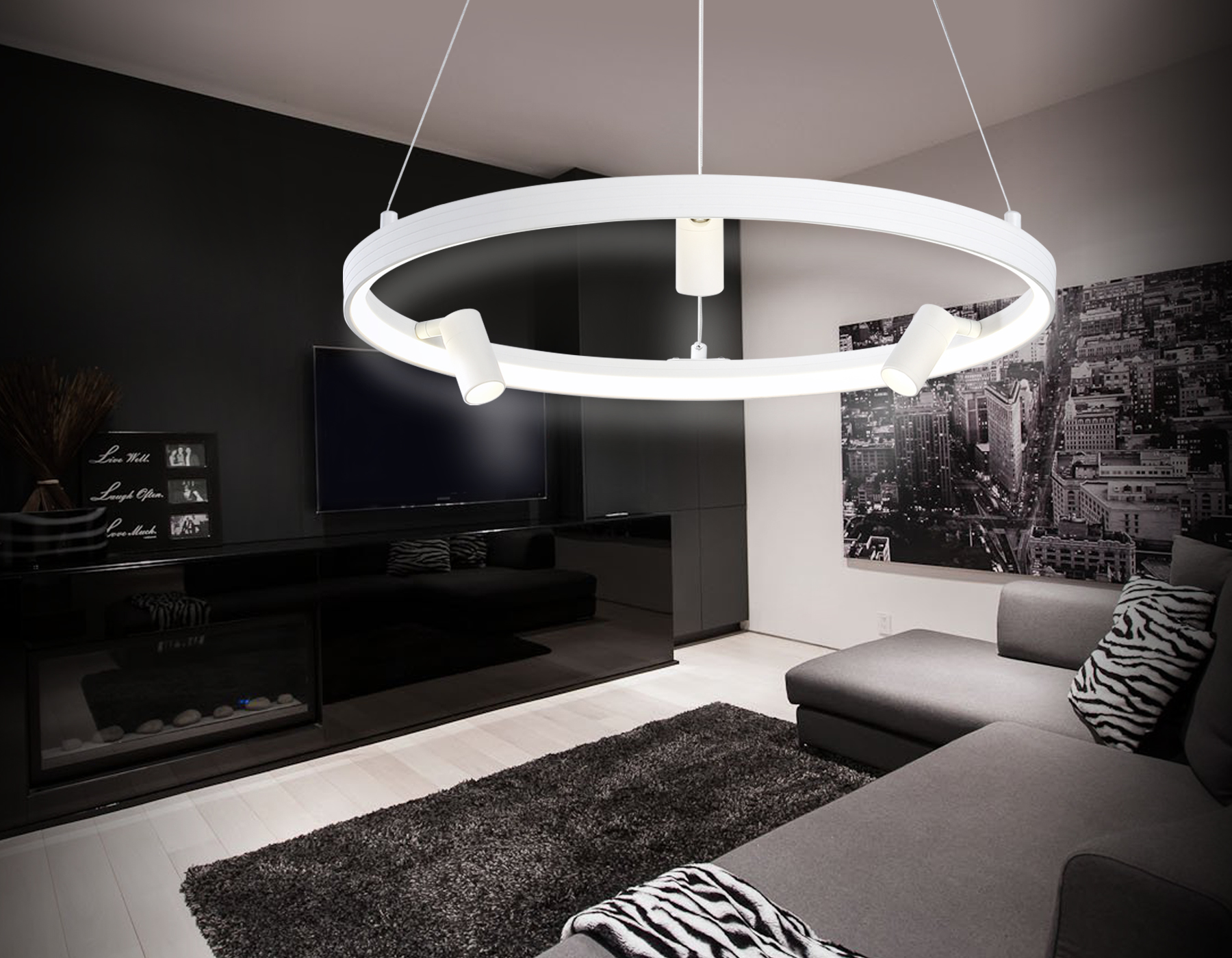 Подвесной светодиодный светильник с пультом FL5281/1+3 WH белый 50W 3000K/4200K/6400K+4200K D500*1200 (ПДУ ИК)