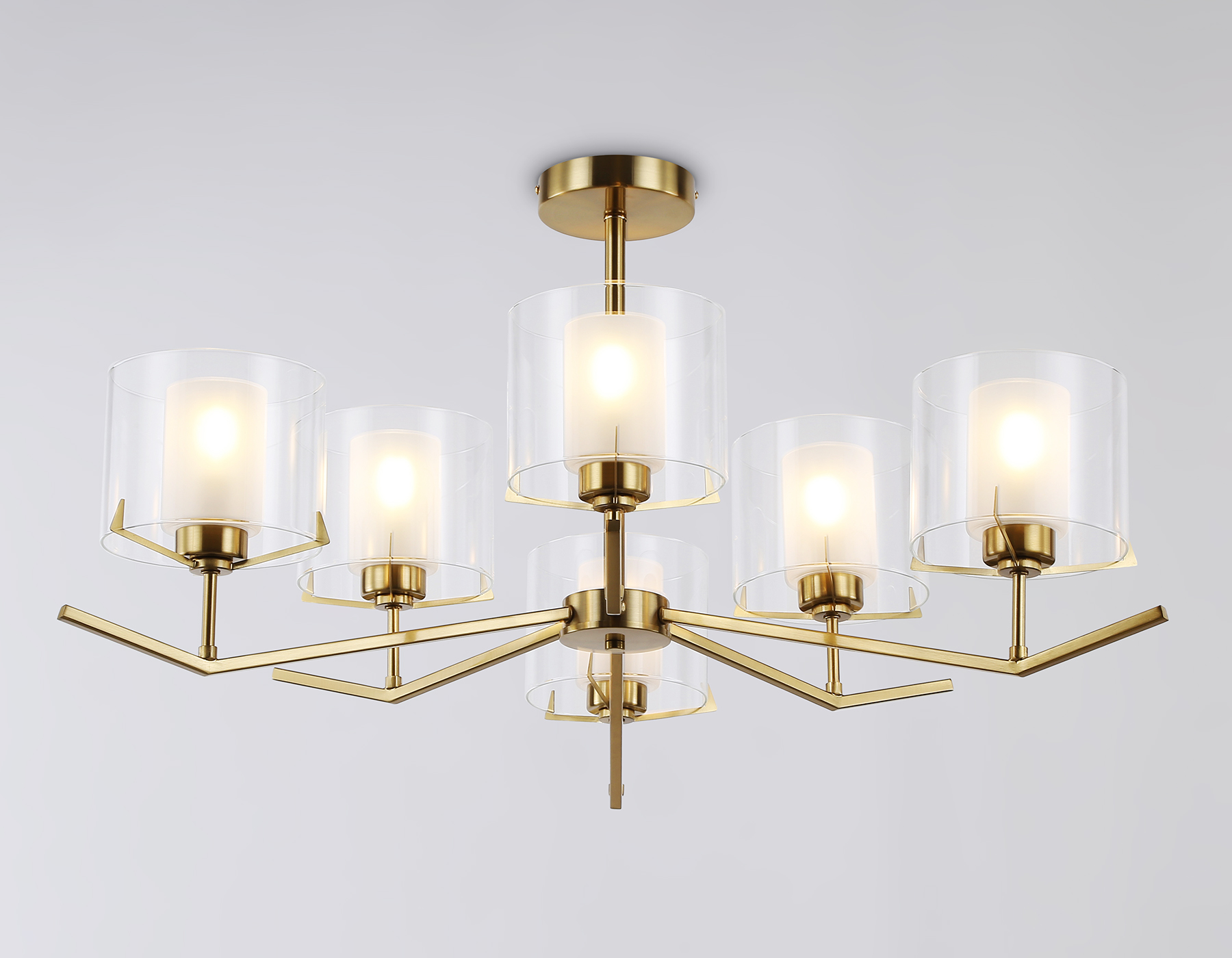 Люстра со стеклянными плафонами на штанге LH57008/6 BS/FR латунь/белый матовый E14/6 max 40W D850*420