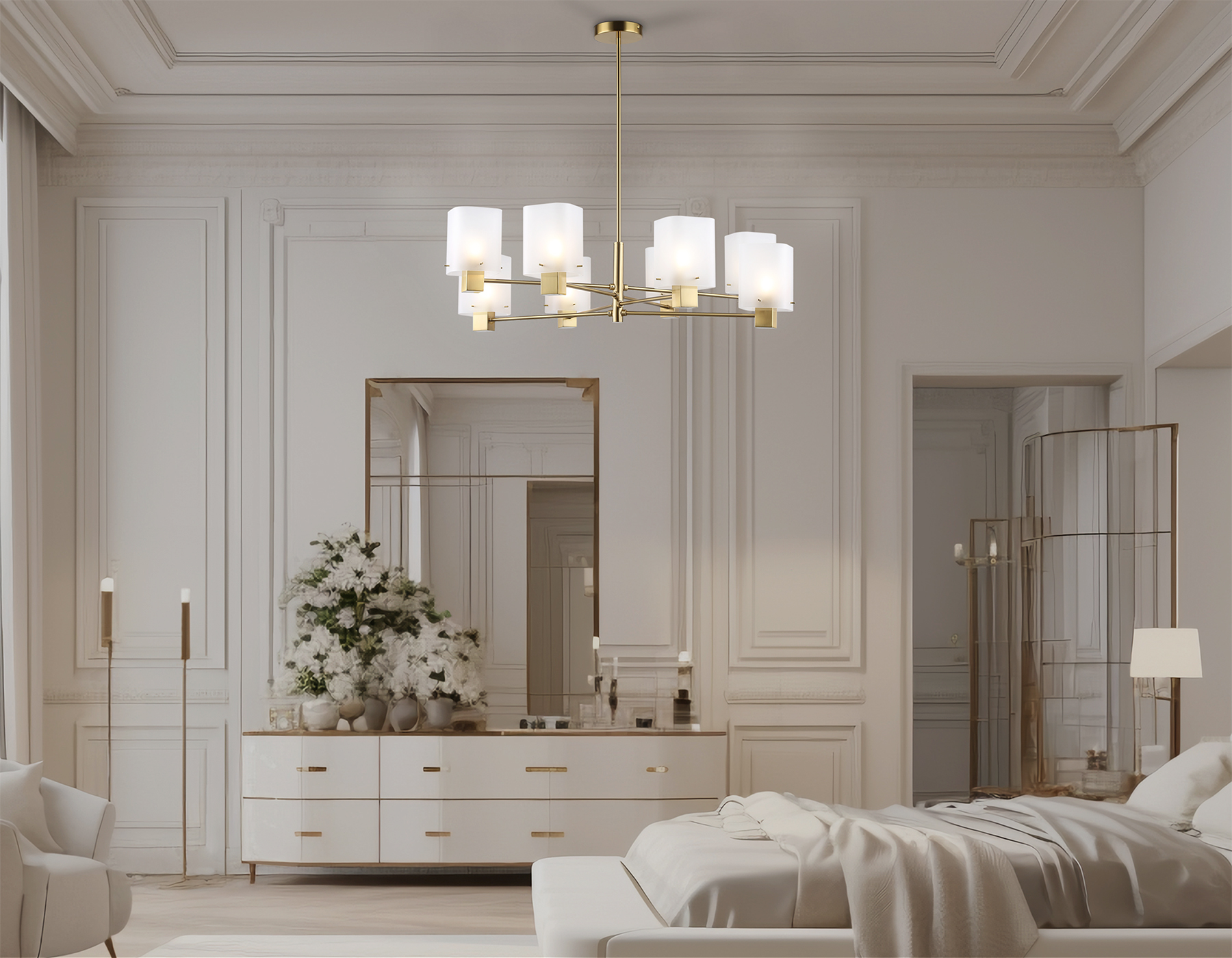 Подвесная люстра LH57033/8 BS/SM латунь/дымчатый E14/8 max 40W D830*710