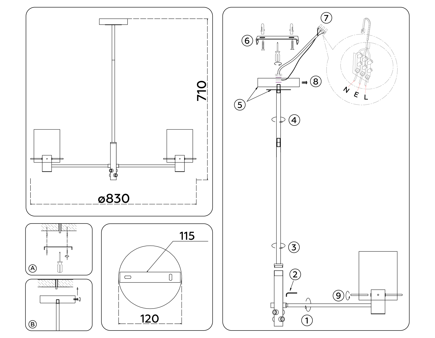 Подвесная люстра LH57043/8 BK/DBS/SM черный/темная латунь/дымчатый E14/8 max 40W D830*710