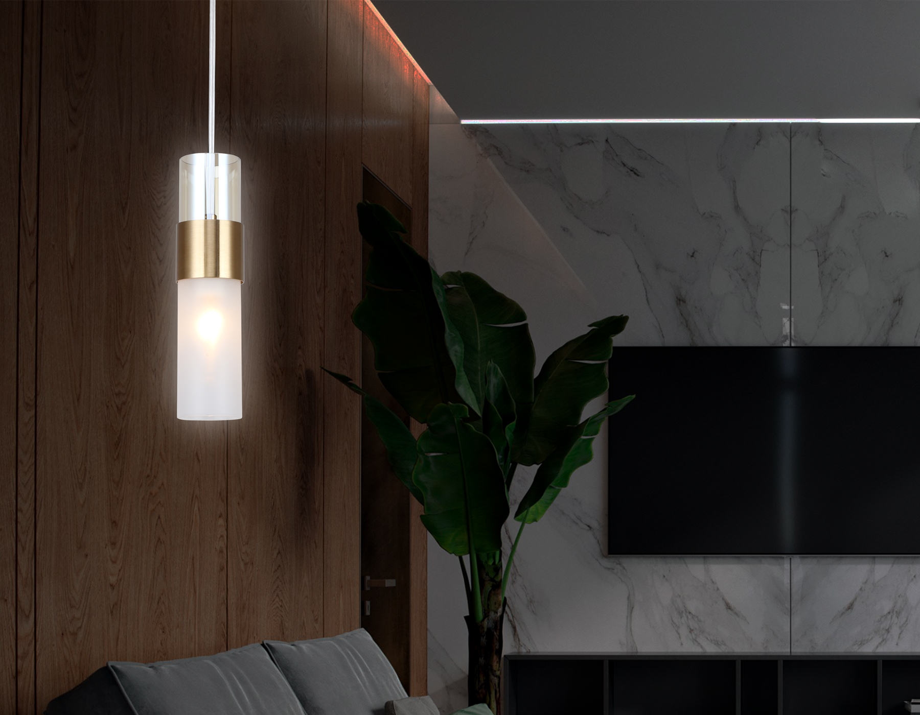 Подвесной светильник LH55111 BS/FR/TI латунь/белый матовый/янтарь E14 max 40W D55*1500