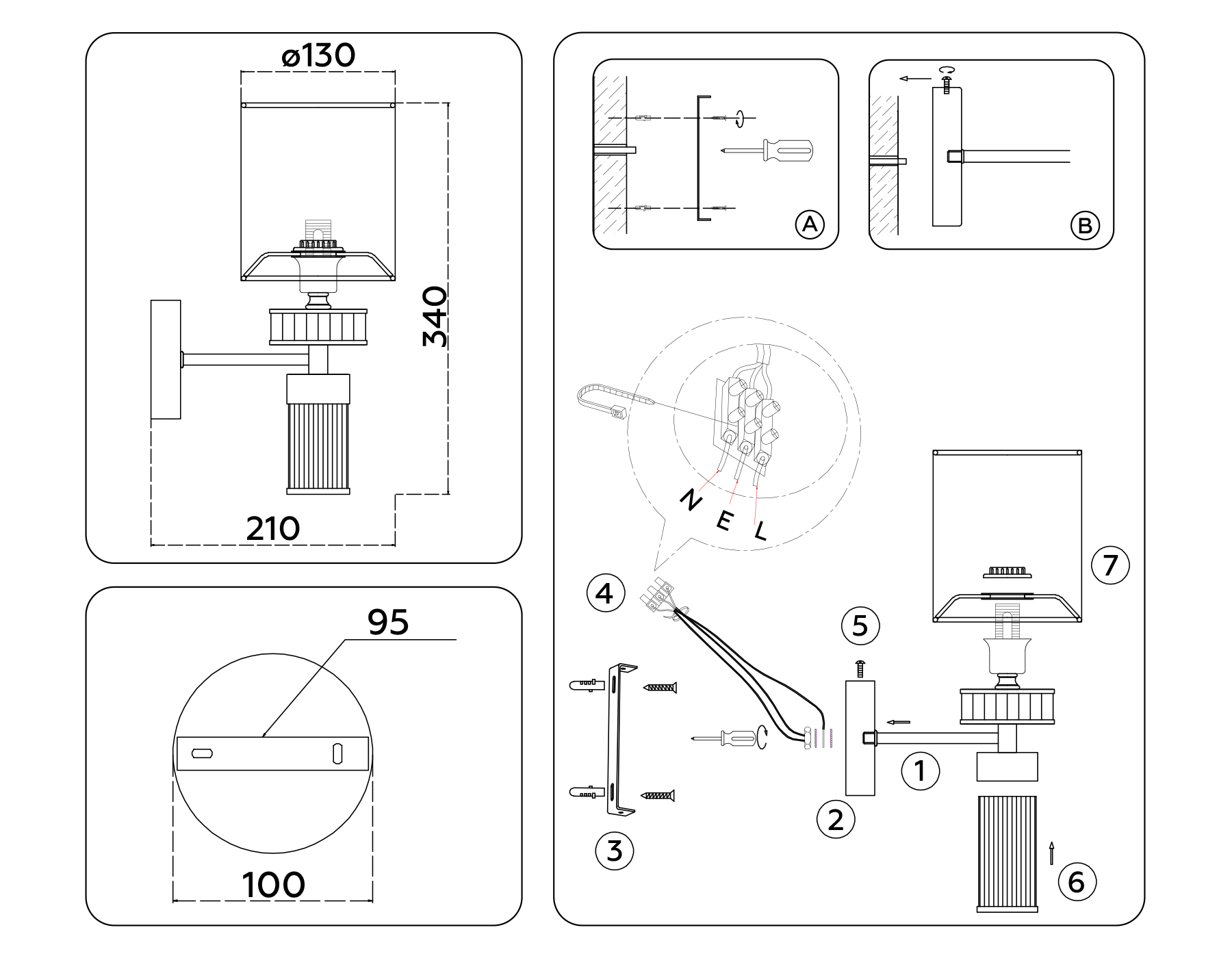 Настенный светильник с абажуром LH71295 SN/WH никель/белый E14 max 40W 210*130*340