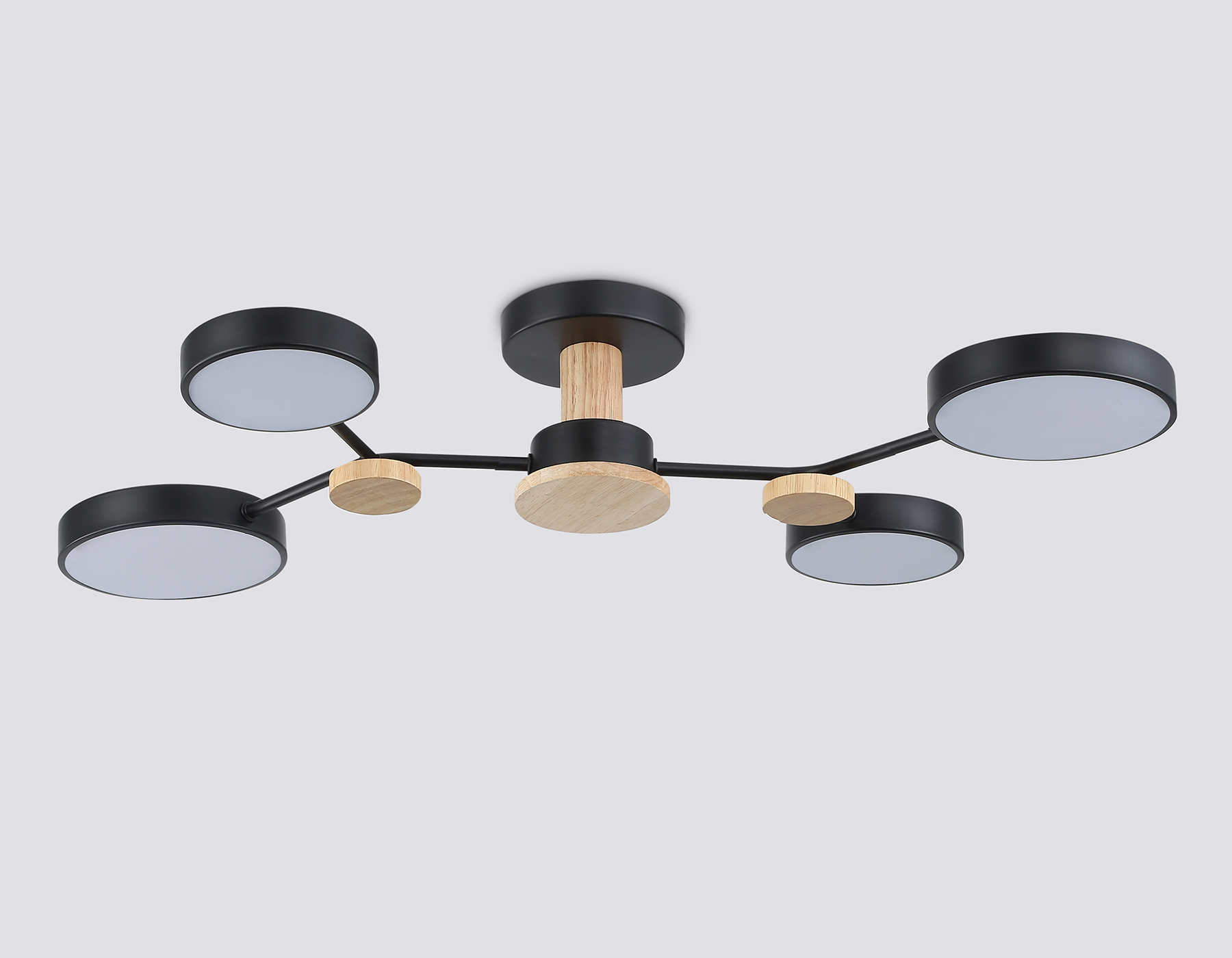 Люстра светодиодная на штанге FL4860/4 BK/WD черный/дерево 60W 3000-6000K 700*400*120 (без ПДУ)