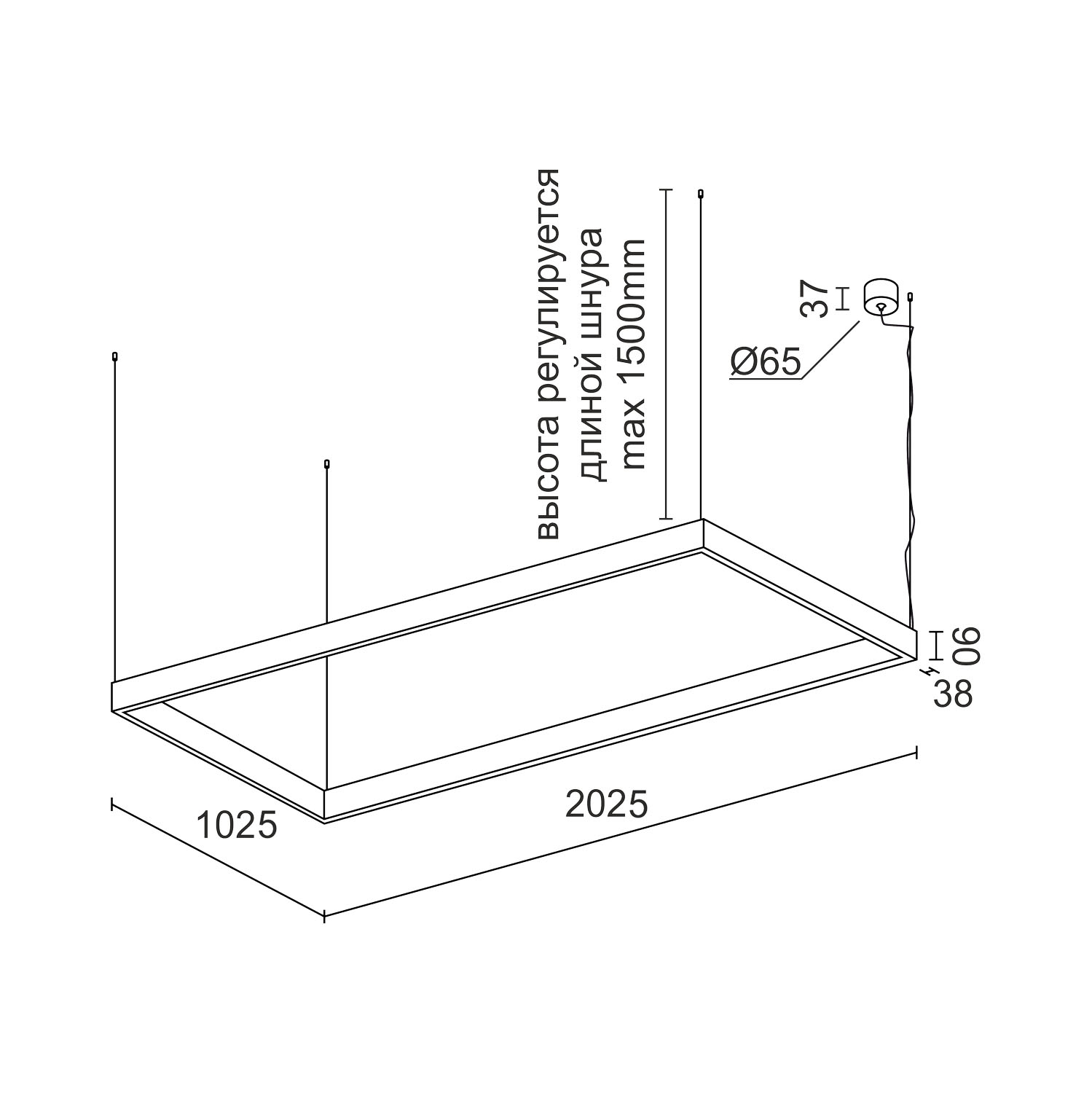 Подвесной светодиодный светильник Ledron KVADRO HL 1025х2025 White 3000K (4690)