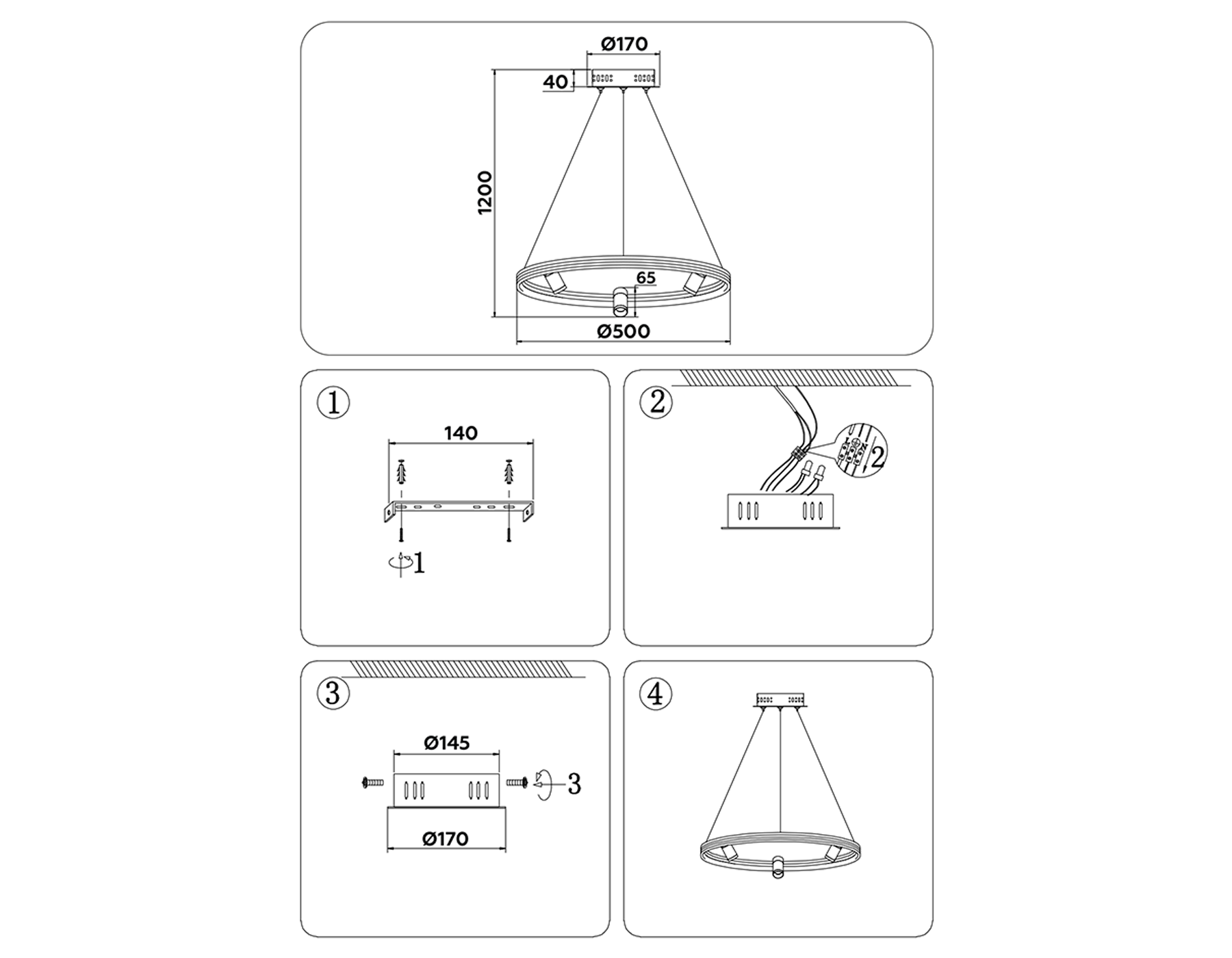 Подвесной светодиодный светильник с пультом FL5284/1+3 BK черный 50W 3000K/4200K/6400K+4200K D500*1200 (ПДУ ИК)