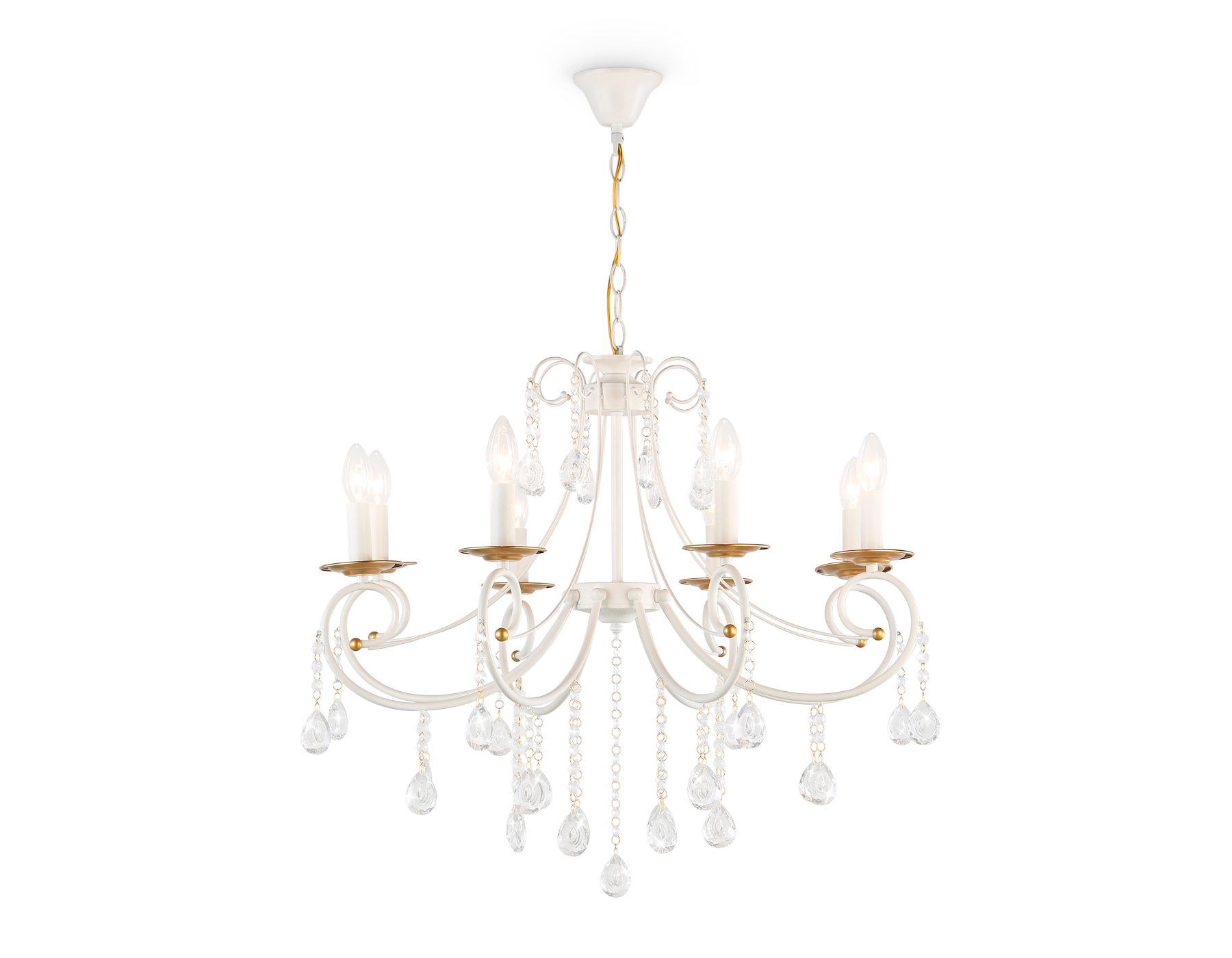 Подвесная люстра с хрусталем TR4917/8 WH/GD белый/золото E14/8 max 40W D740*930