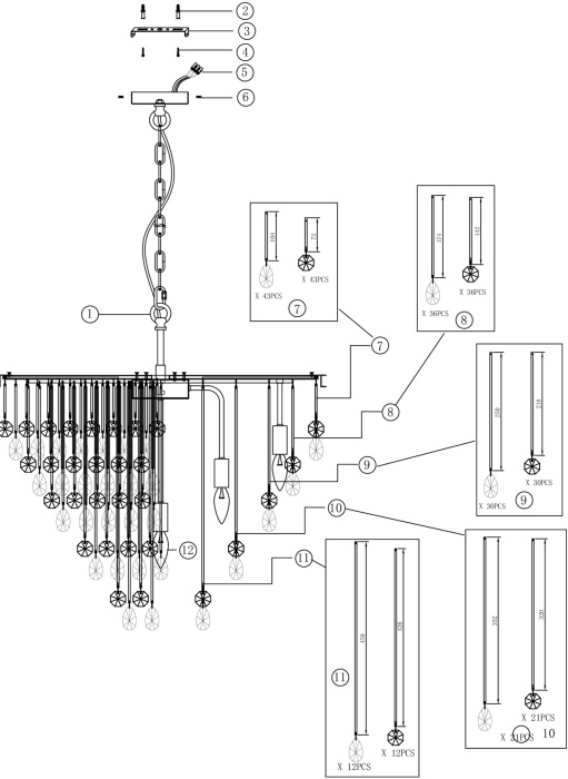 Подвесная люстра хрустальная Linn MOD091PL-09G (mod091pl-09g)