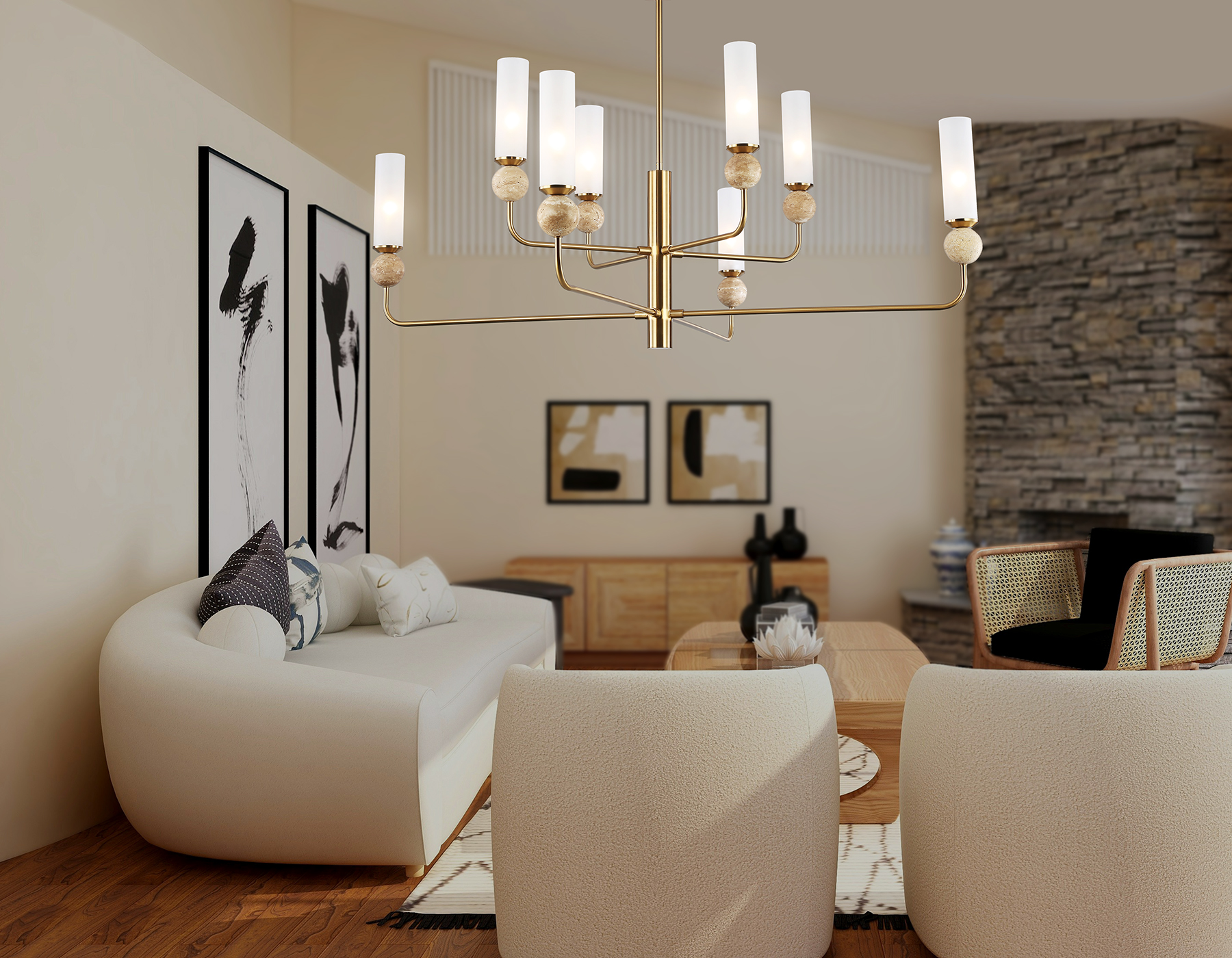 Люстра на штанге с мрамором LH53252/8 BS/FR латунь/белый матовый E14*8 max 40W D1260*1445