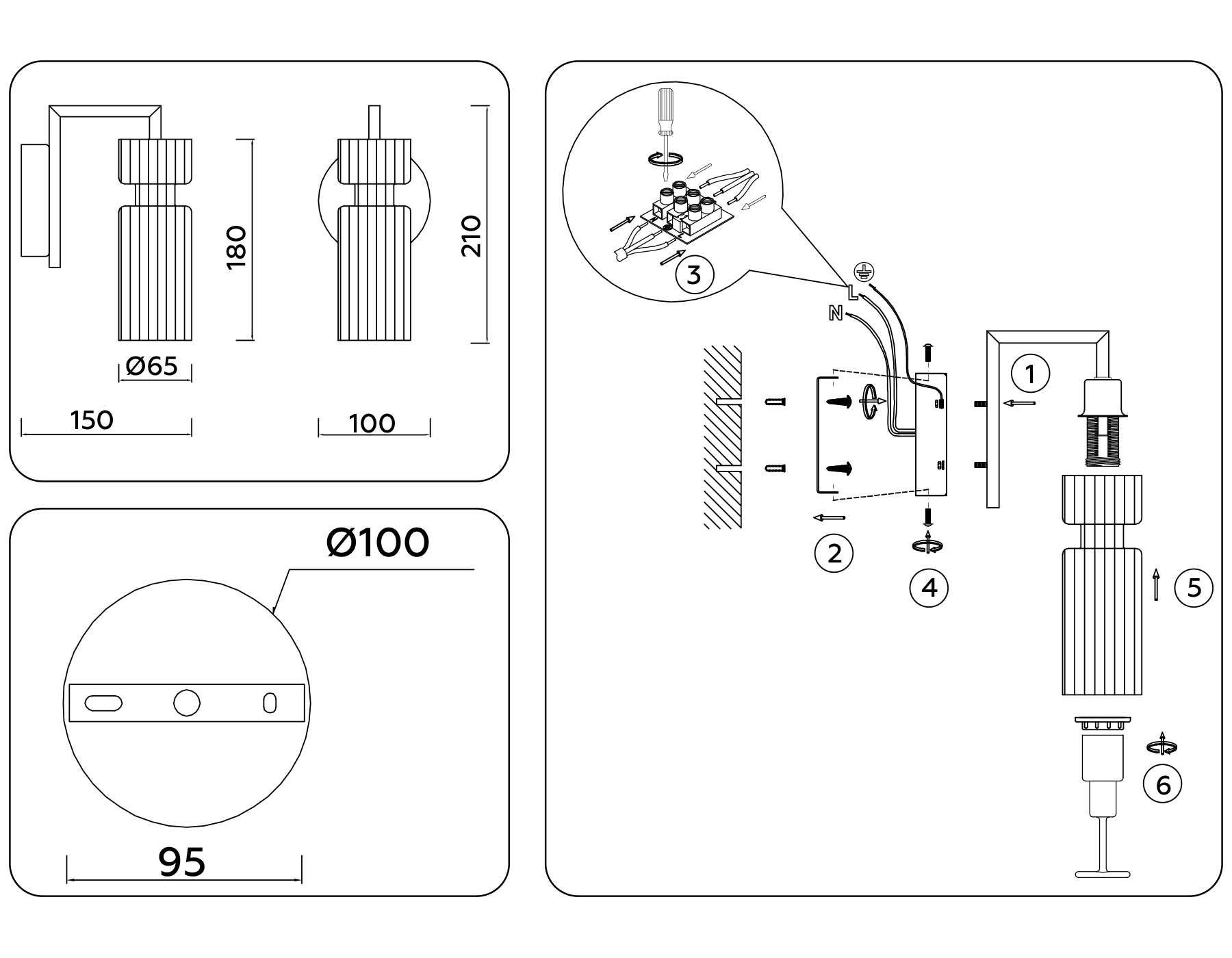 Настенный светильник LH56119 BK/BS/CL черный/латунь/прозрачный E14 max 40W 150*100*210