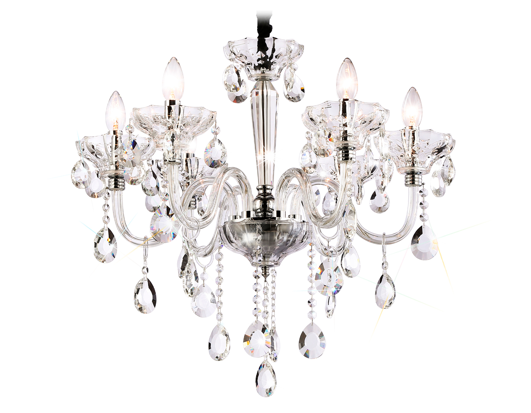Подвесная классическая люстра с хрусталем TR4900/6 CH/CL хром/прозрачный E14/6 max 40W D663*598