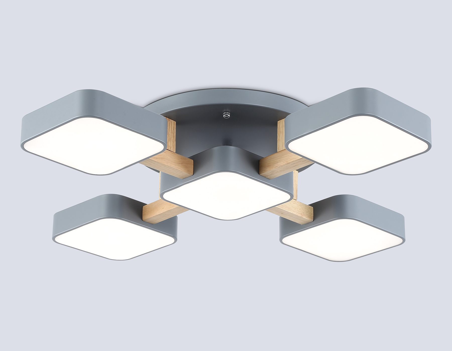 Люстра светодиодная на штанге FL4882/5 GR/WD серый/дерево 90W 3000-6000K 675*675*110 (без ПДУ)
