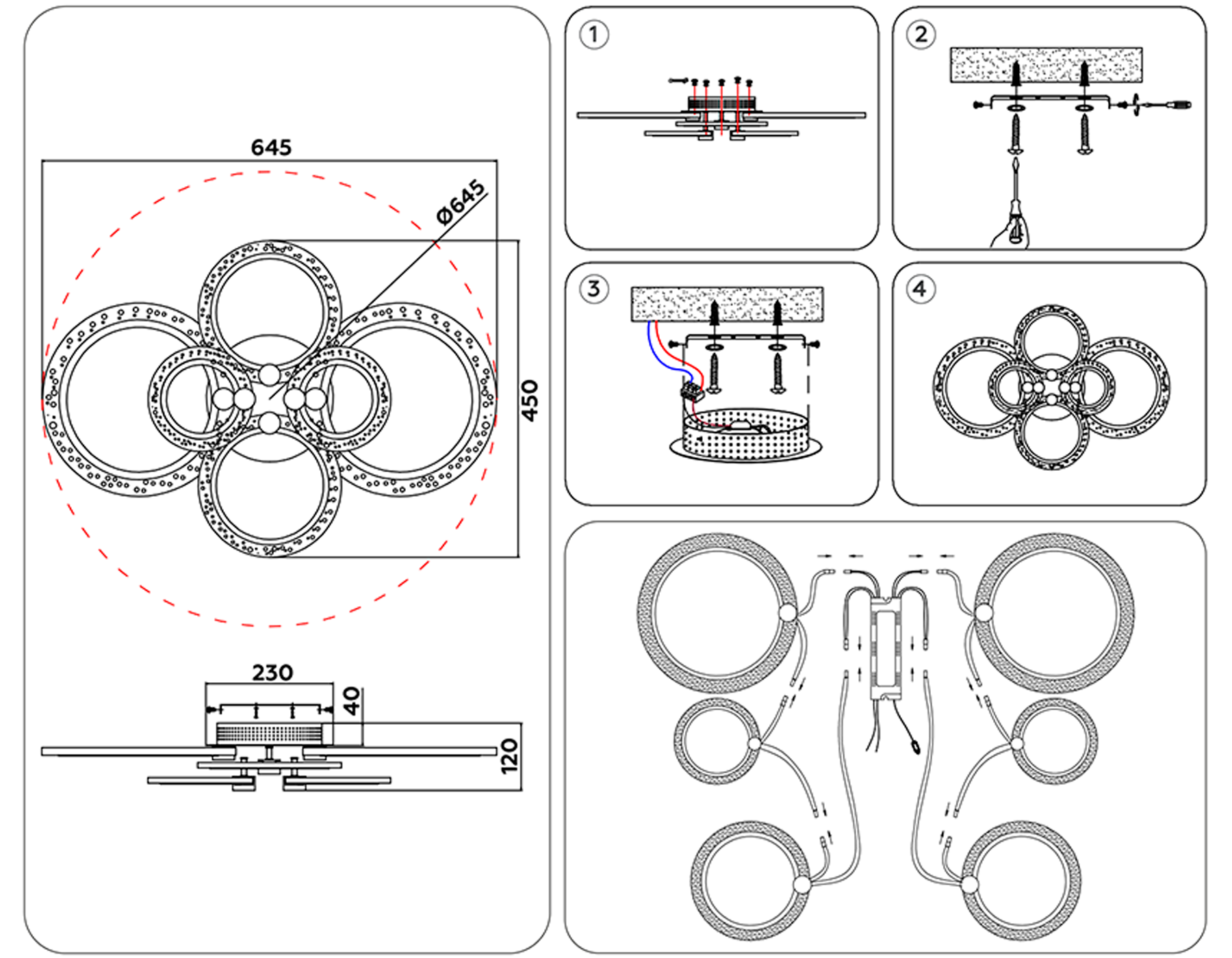 Потолочный светодиодный светильник с пультом FA4065/6 WH белый 4200K/3000+6400K/6400K+3000K 90W 645*450*120 (ПДУ ИК)